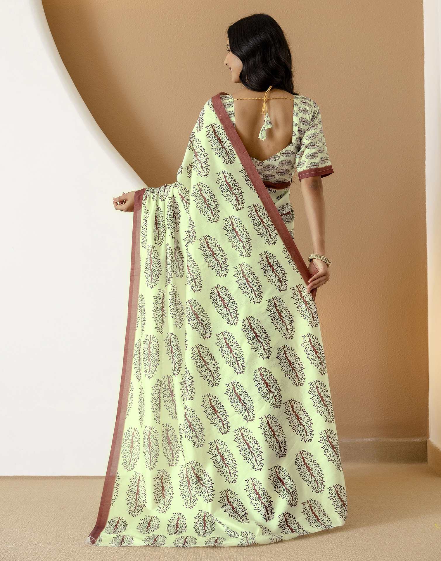 Ready To Wear Pista Green Silk Printed Saree