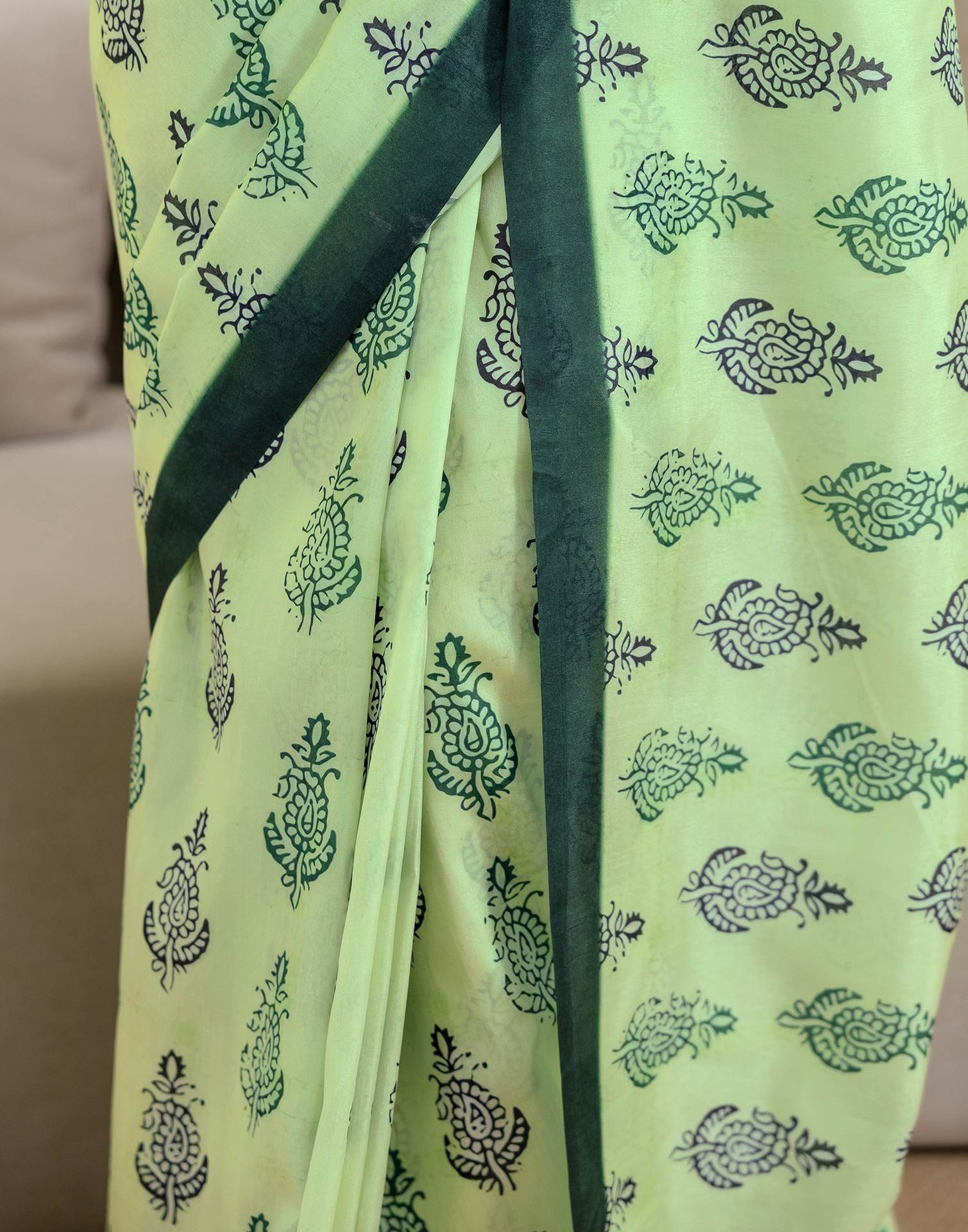 Ready To Wear Pista Green Silk Printed Saree