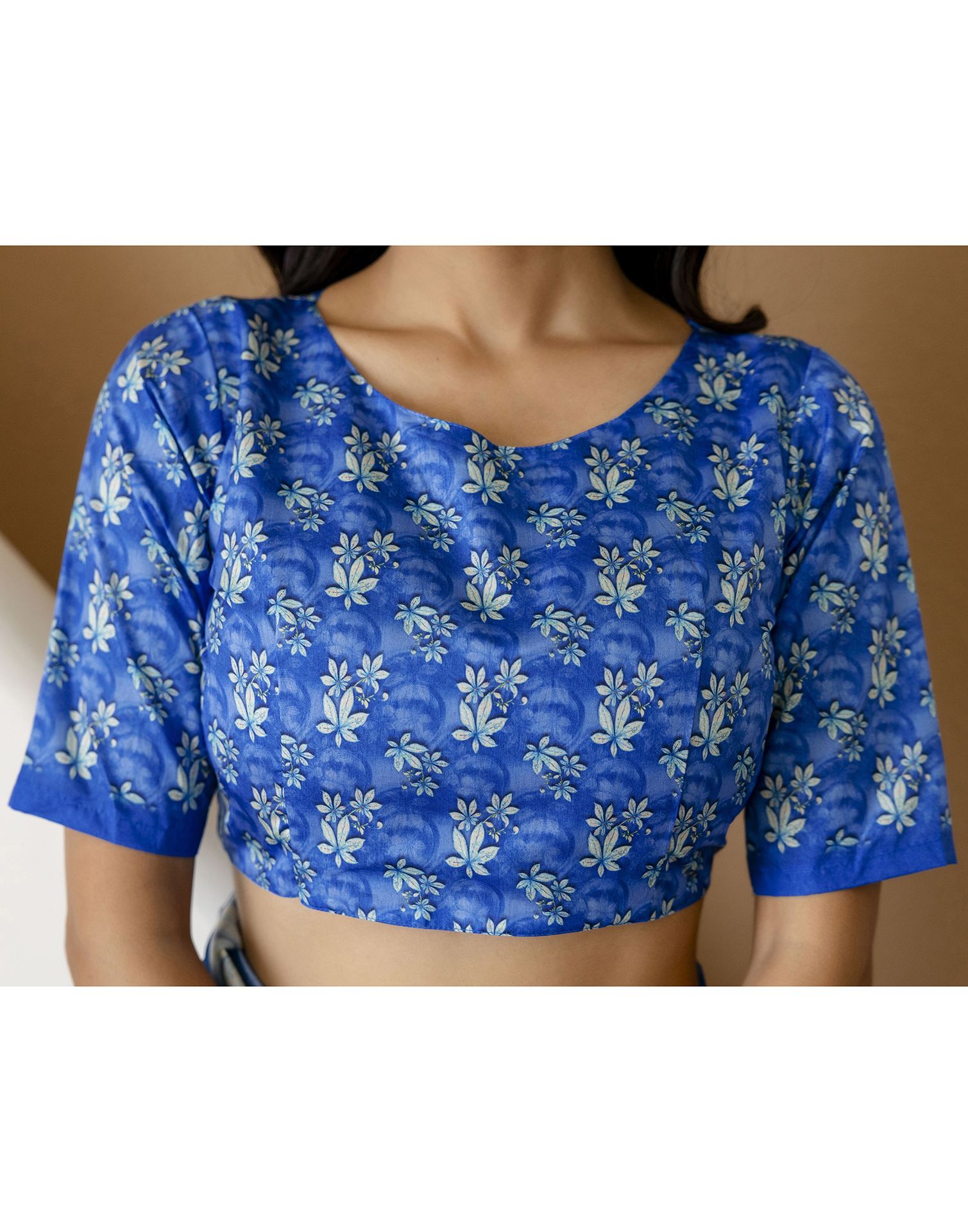 Ready To Wear Blue Silk Printed Saree