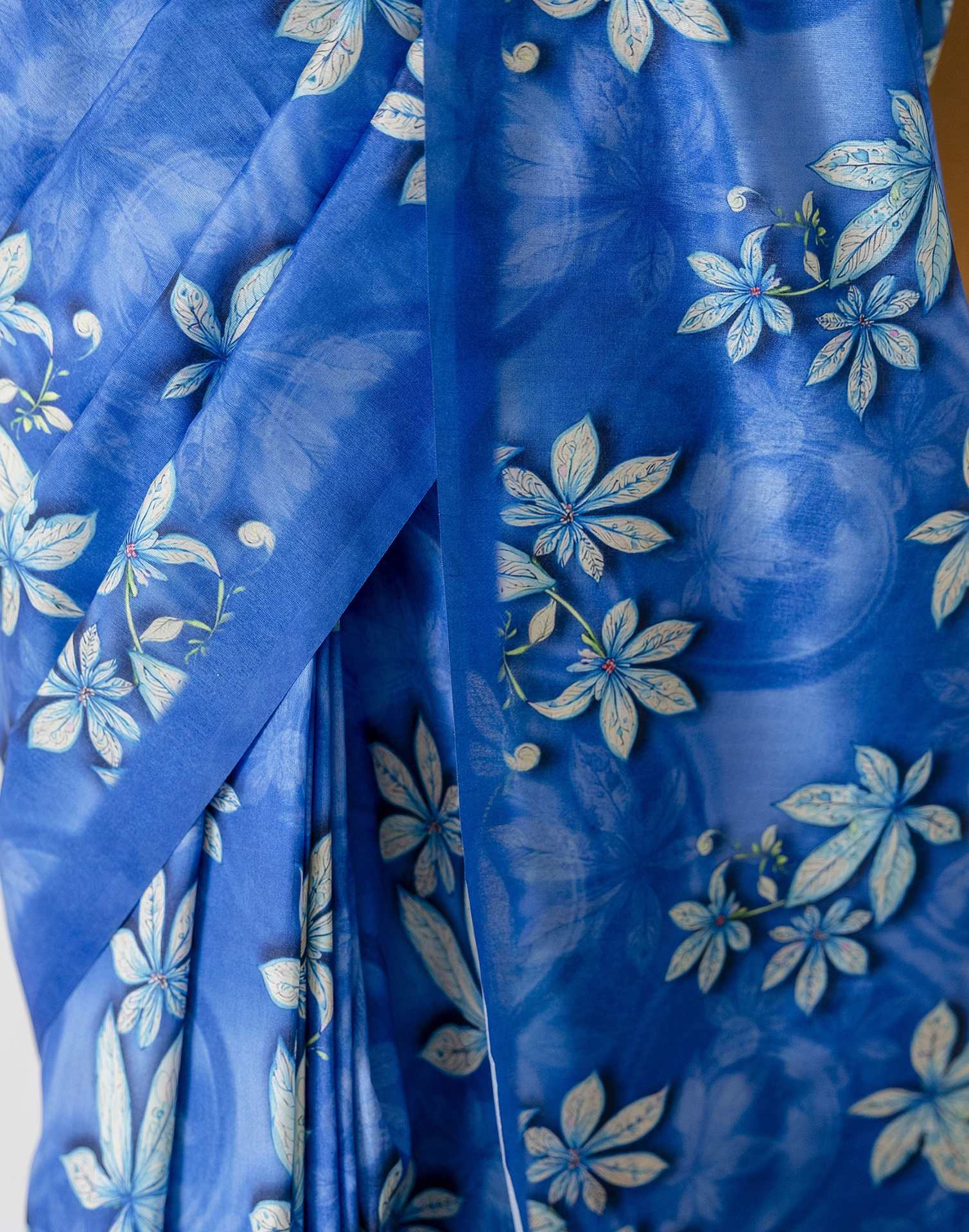 Ready To Wear Blue Silk Printed Saree