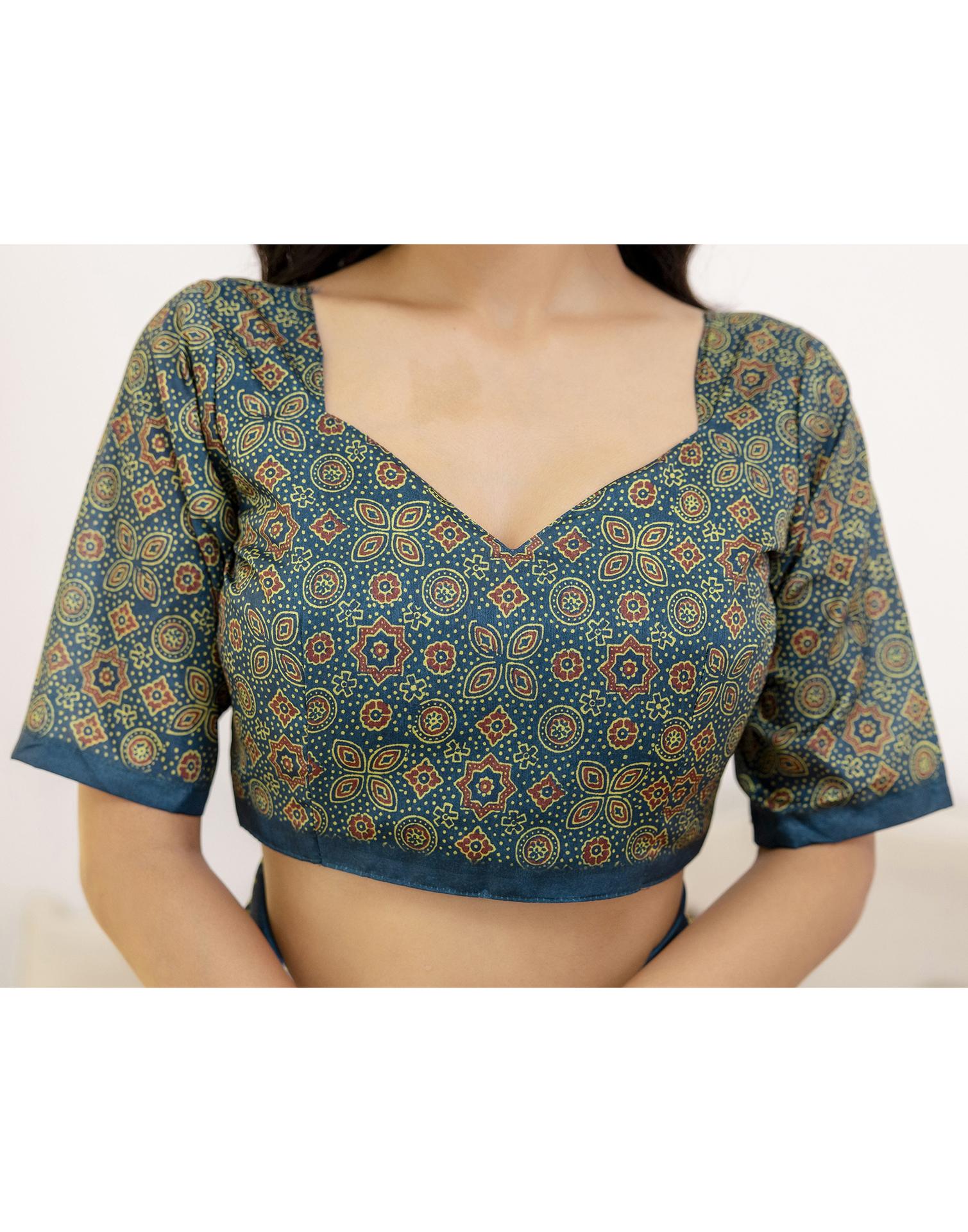 Ready To Wear Navy Blue Silk Printed Saree