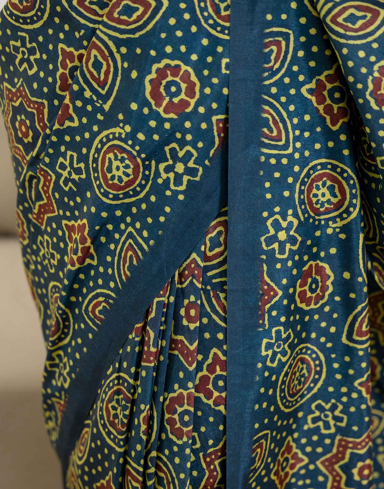 Ready To Wear Navy Blue Silk Printed Saree