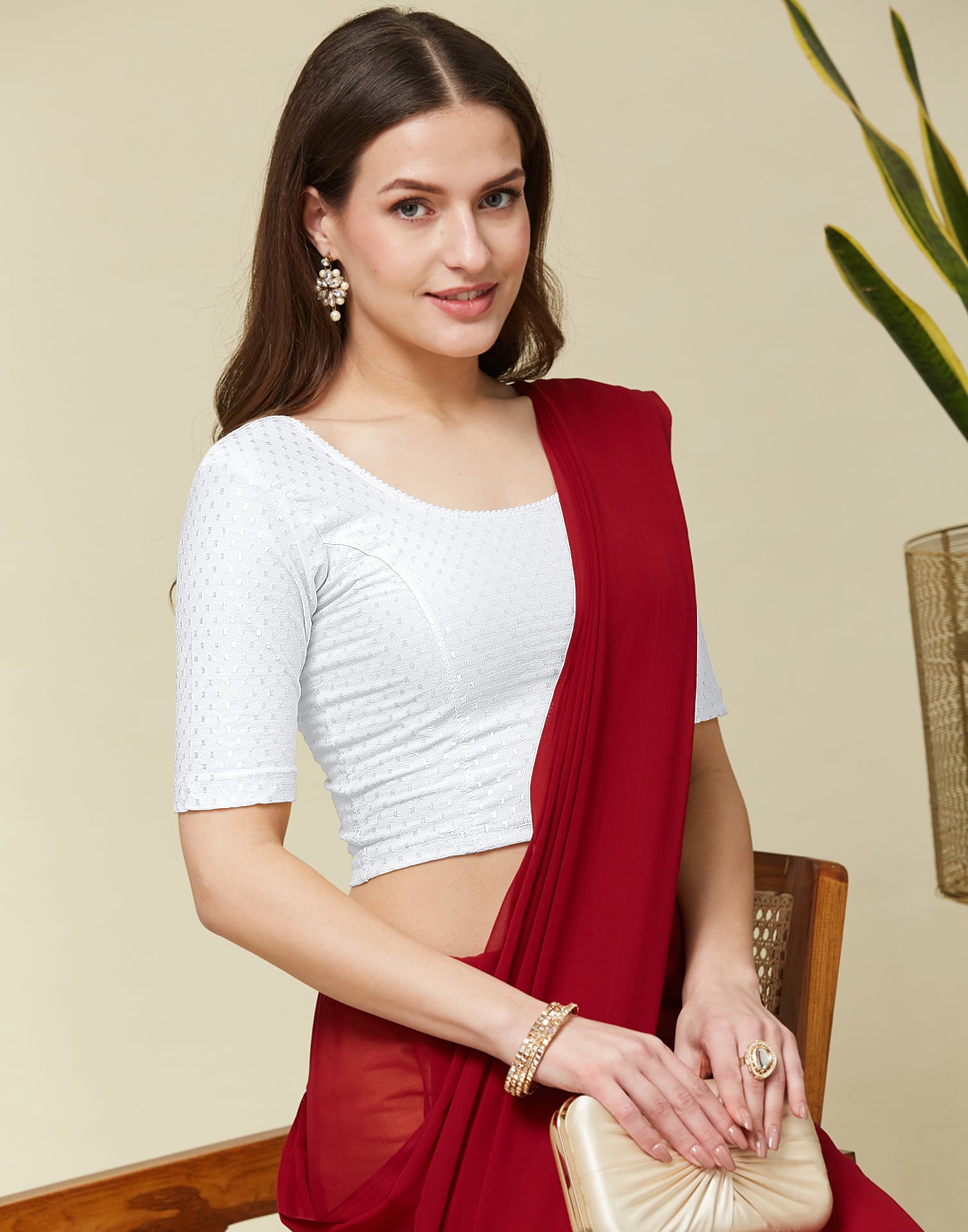 White Cotton Lycra Dyed Self Woven Blouse