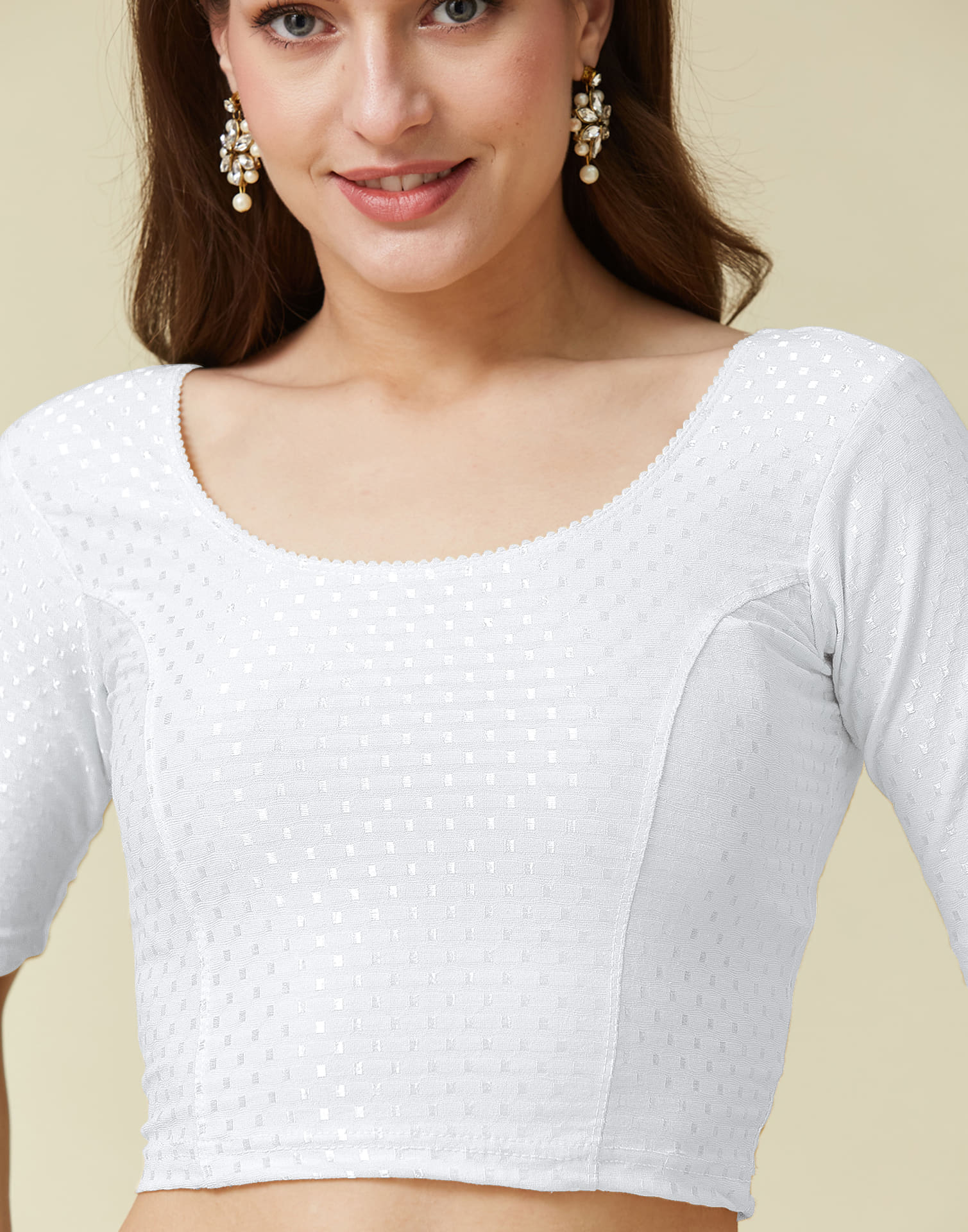 White Cotton Lycra Dyed Self Woven Blouse