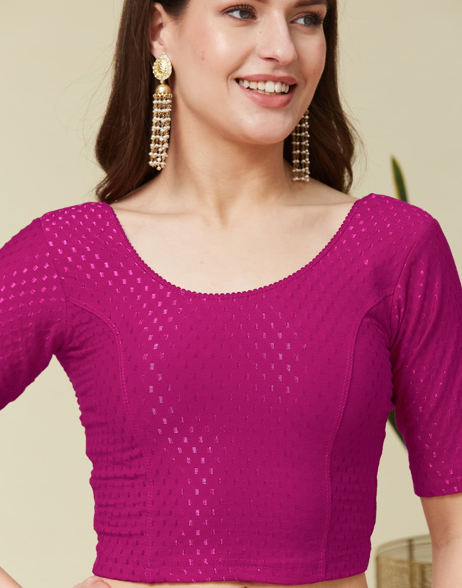 Dark Magenta Cotton Lycra Dyed Self Woven Blouse