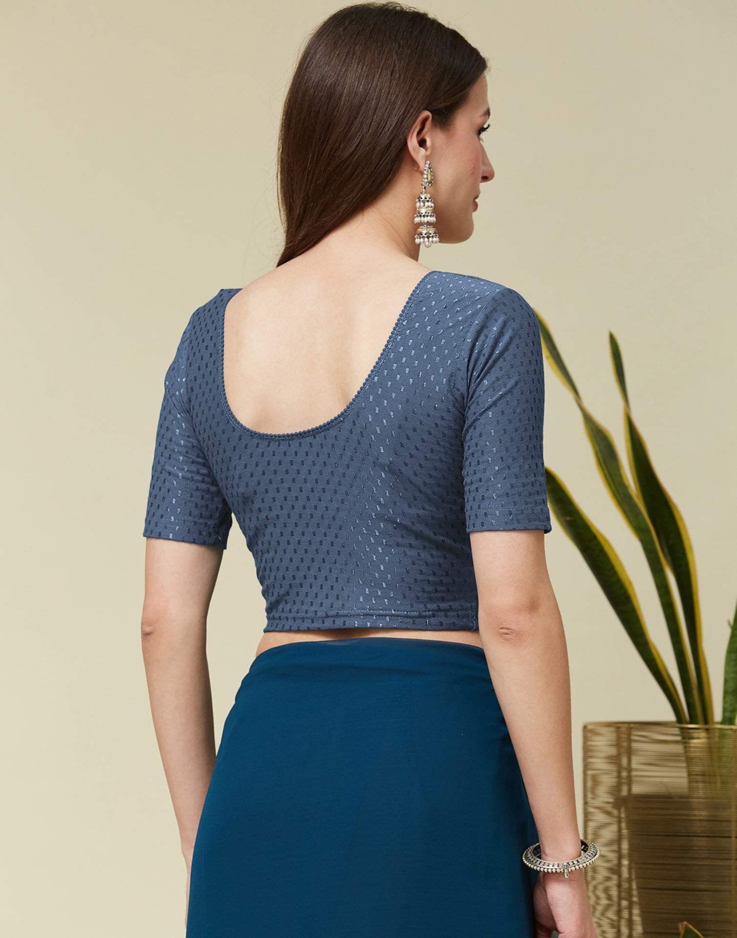 Dark Grey Cotton Lycra Dyed Self Woven Blouse