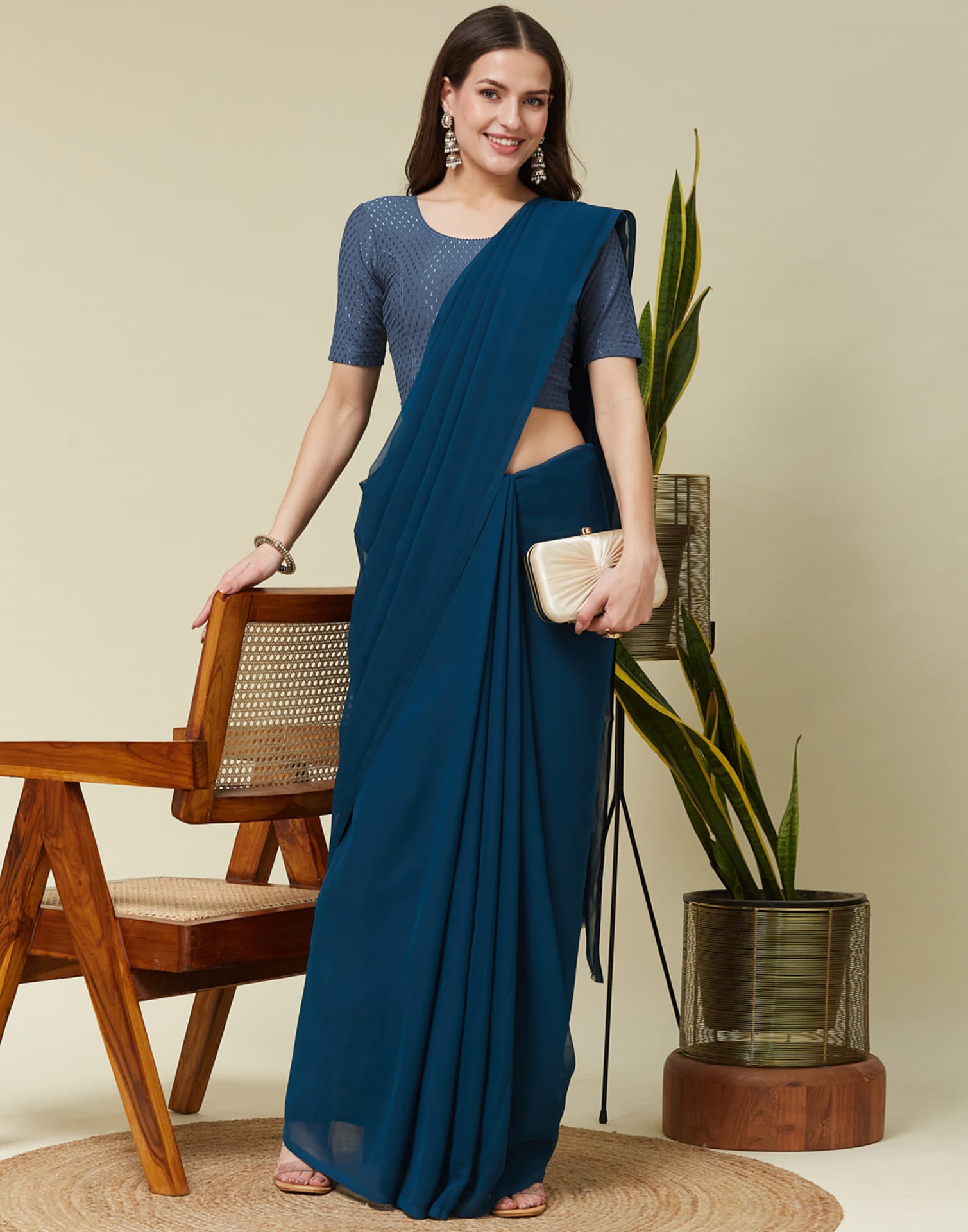 Dark Grey Cotton Lycra Dyed Self Woven Blouse