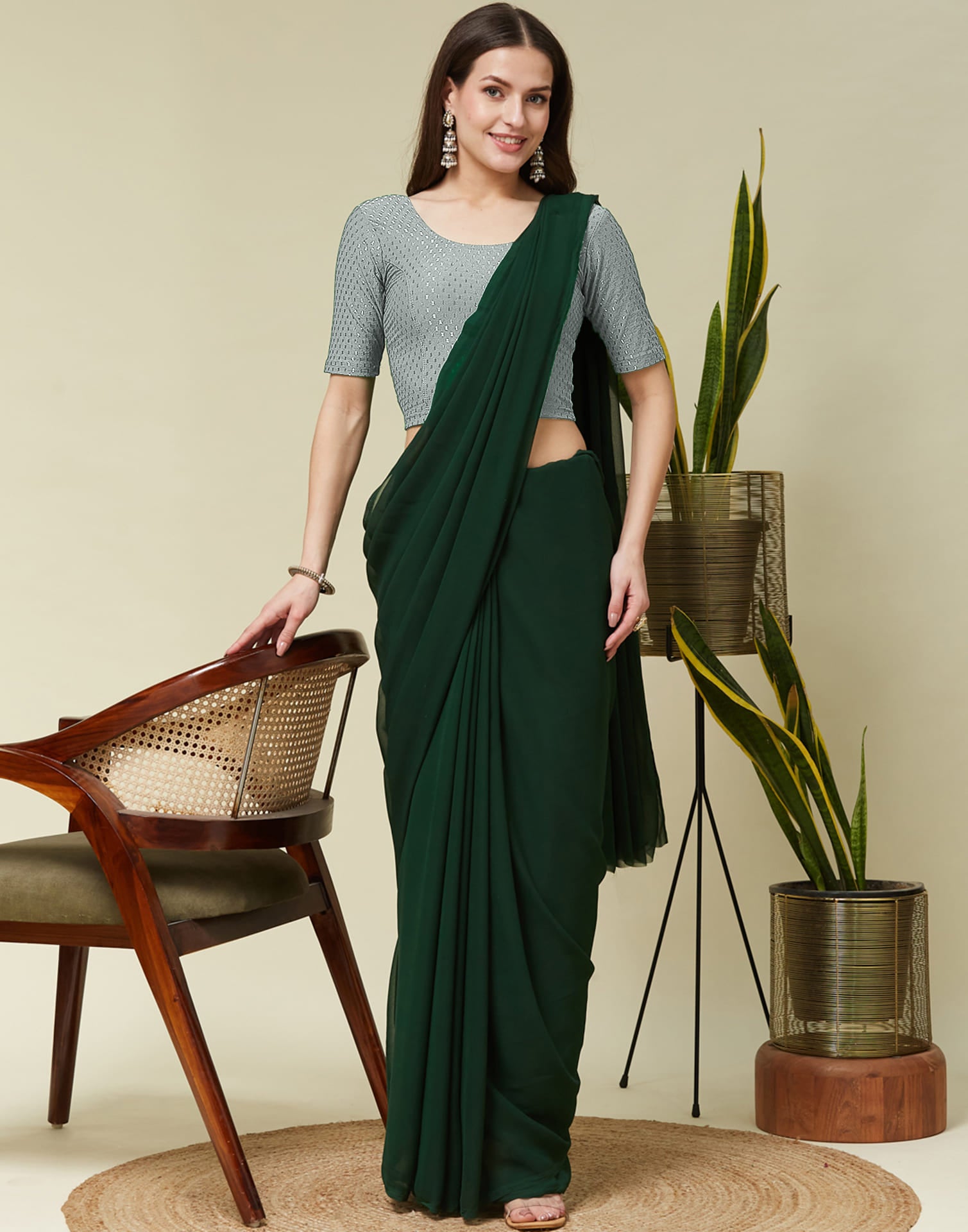 Light Grey Cotton Lycra Dyed Self Woven Blouse