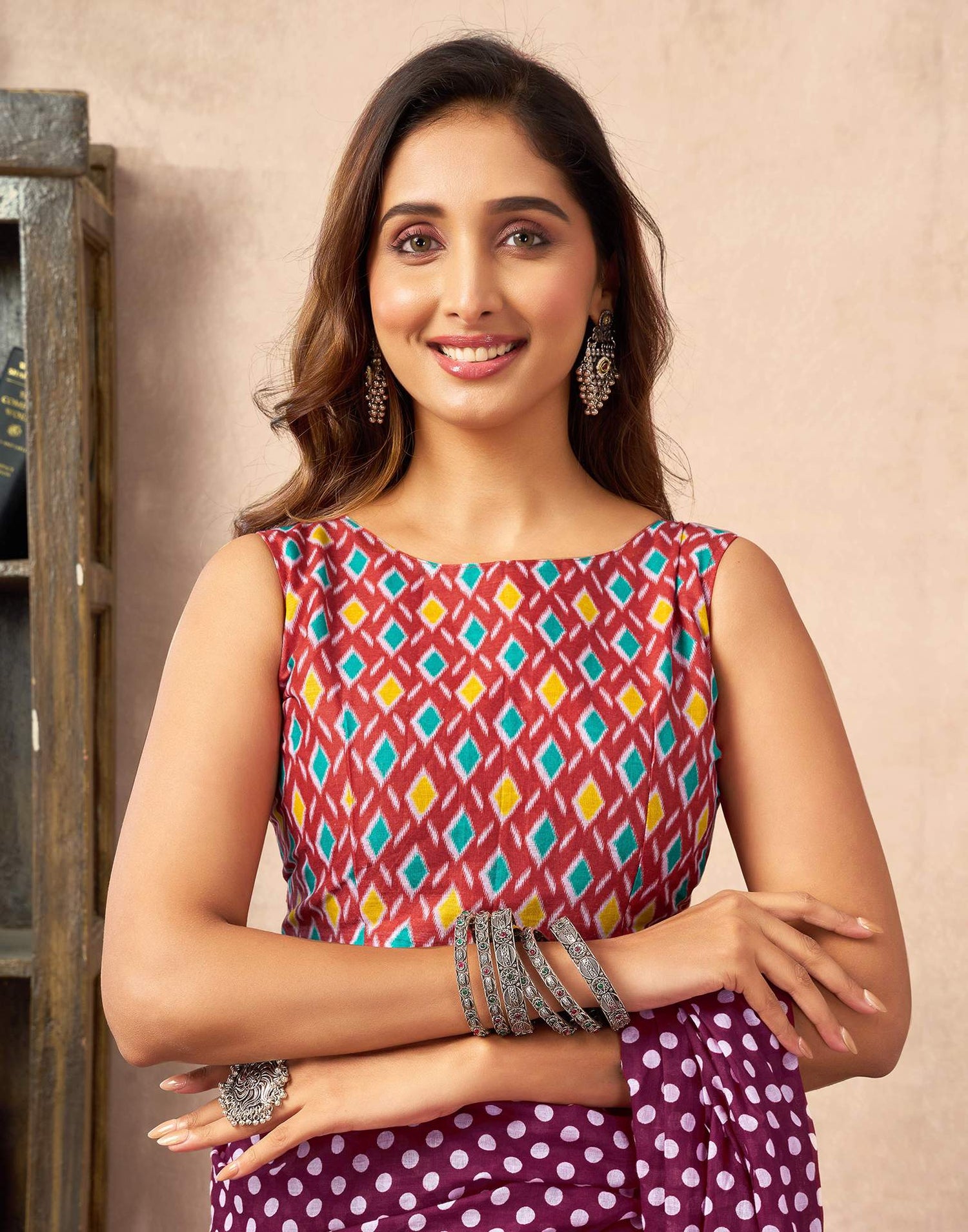 Ready To Wear Wine Cotton Printed Saree