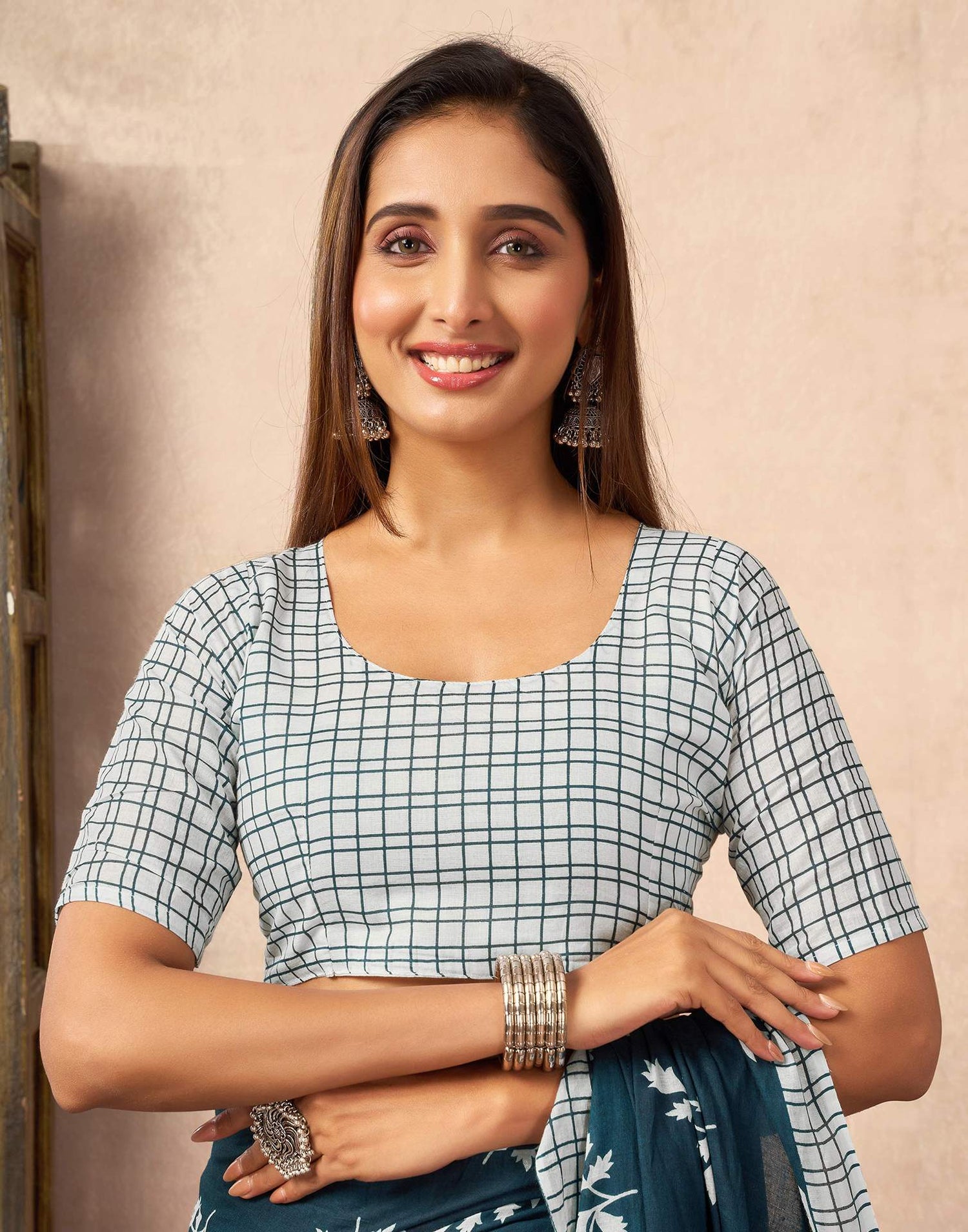 Ready To Wear Rama Blue Cotton Printed Saree