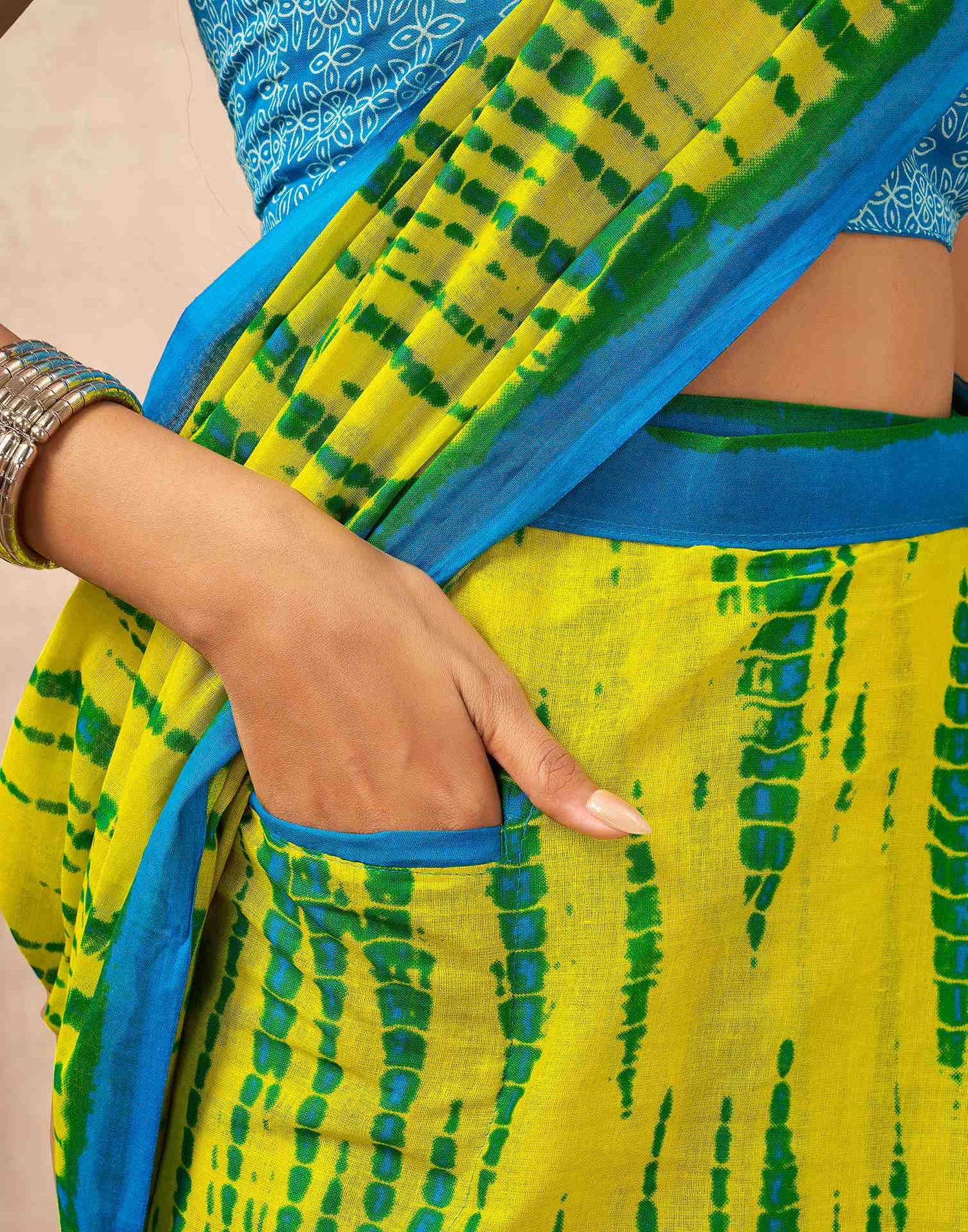 Ready To Wear Lemon Yellow Cotton Printed Saree With Pocket