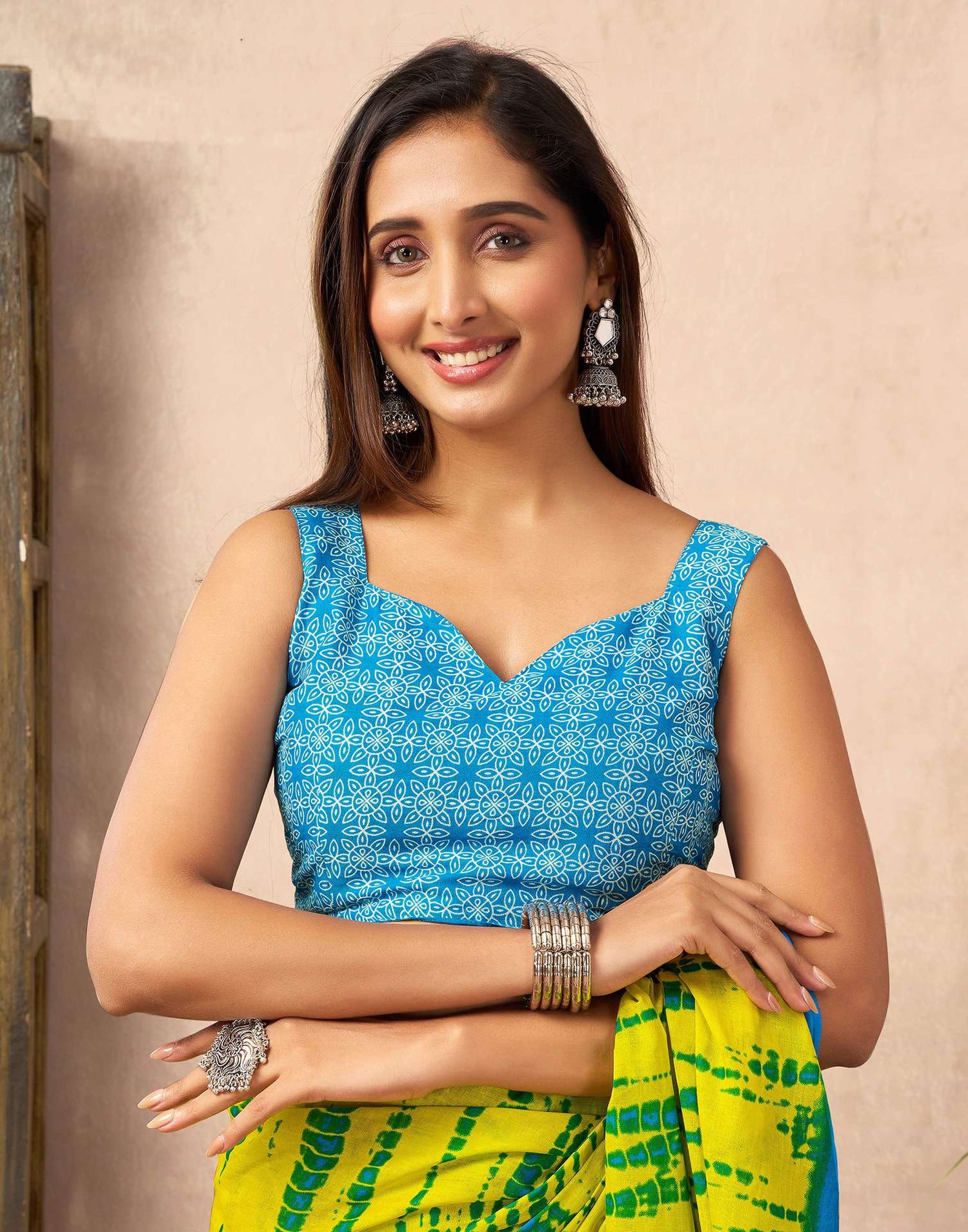 Ready To Wear Lemon Yellow Cotton Printed Saree With Pocket