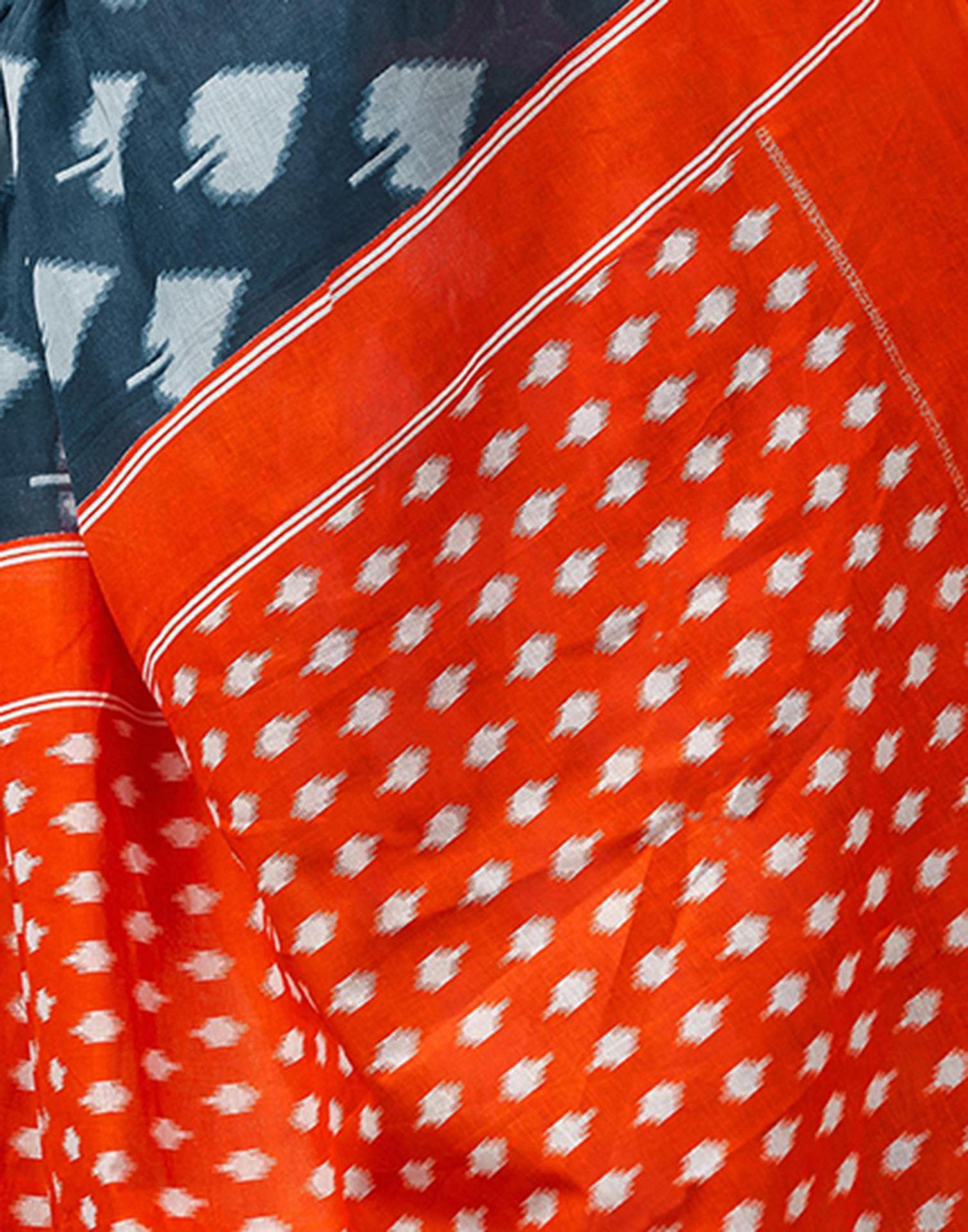 Ready To Wear Dusty Blue Cotton Printed Saree With Pocket