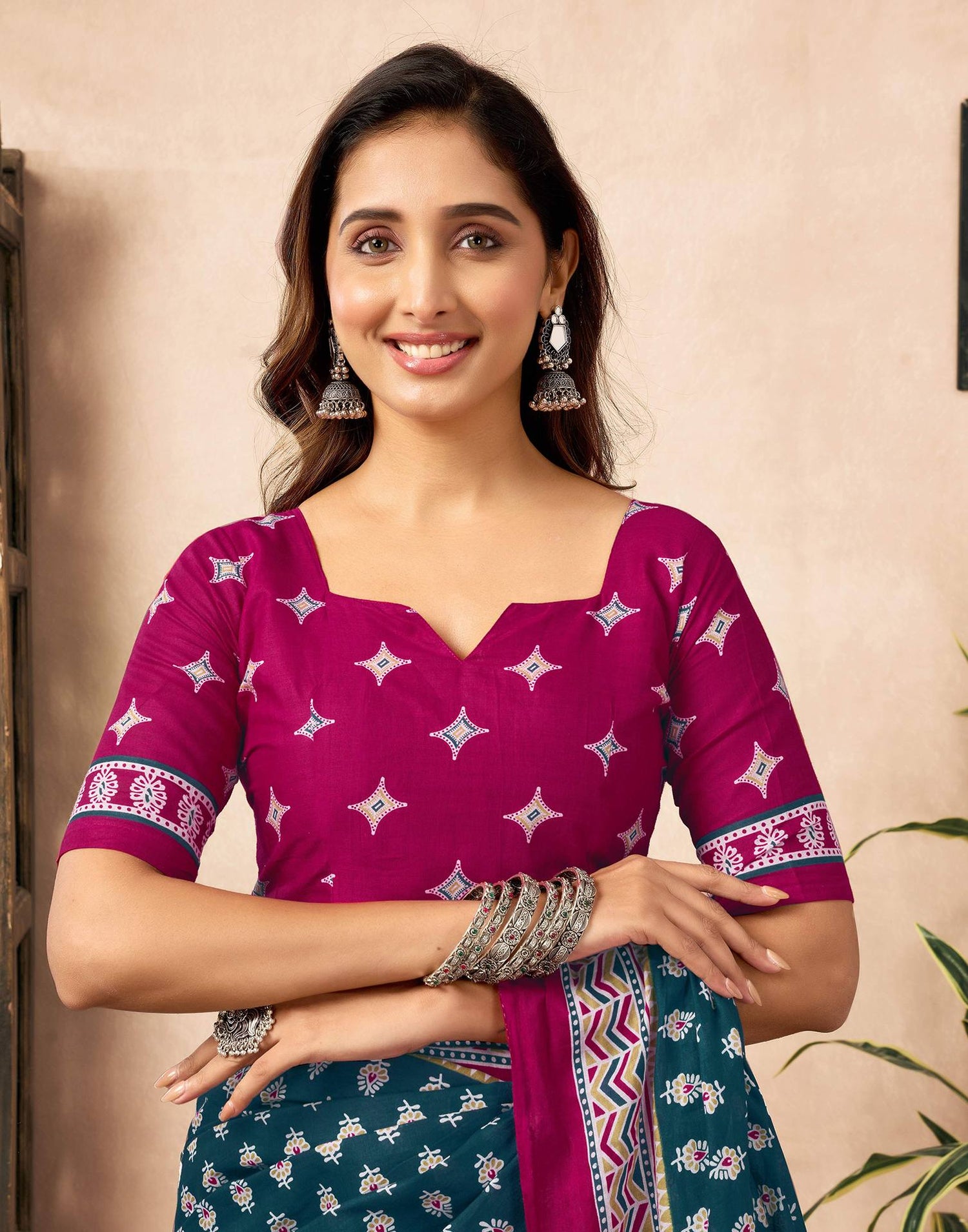 Ready To Wear Rama Blue Cotton Printed Saree