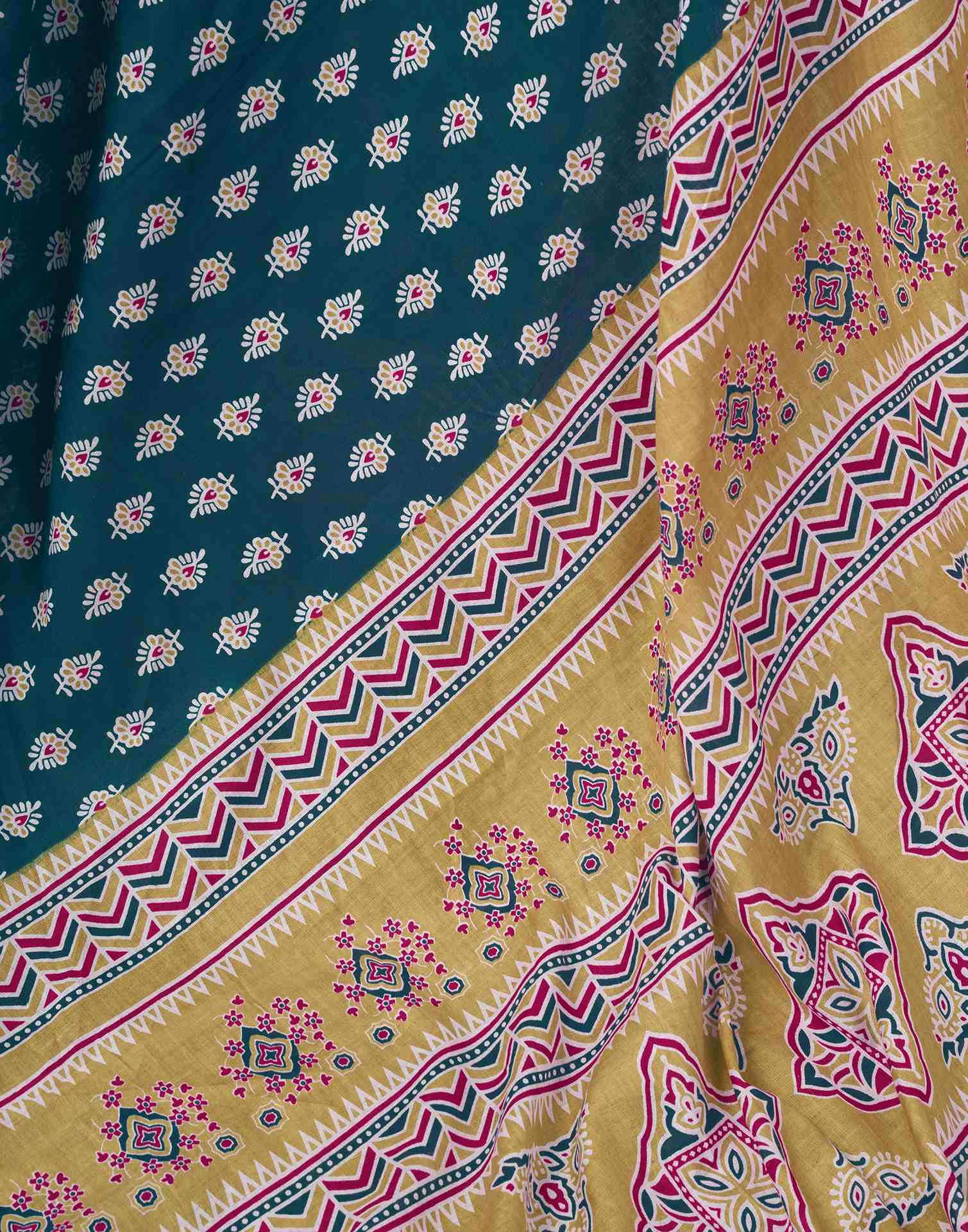 Ready To Wear Rama Blue Cotton Printed Saree