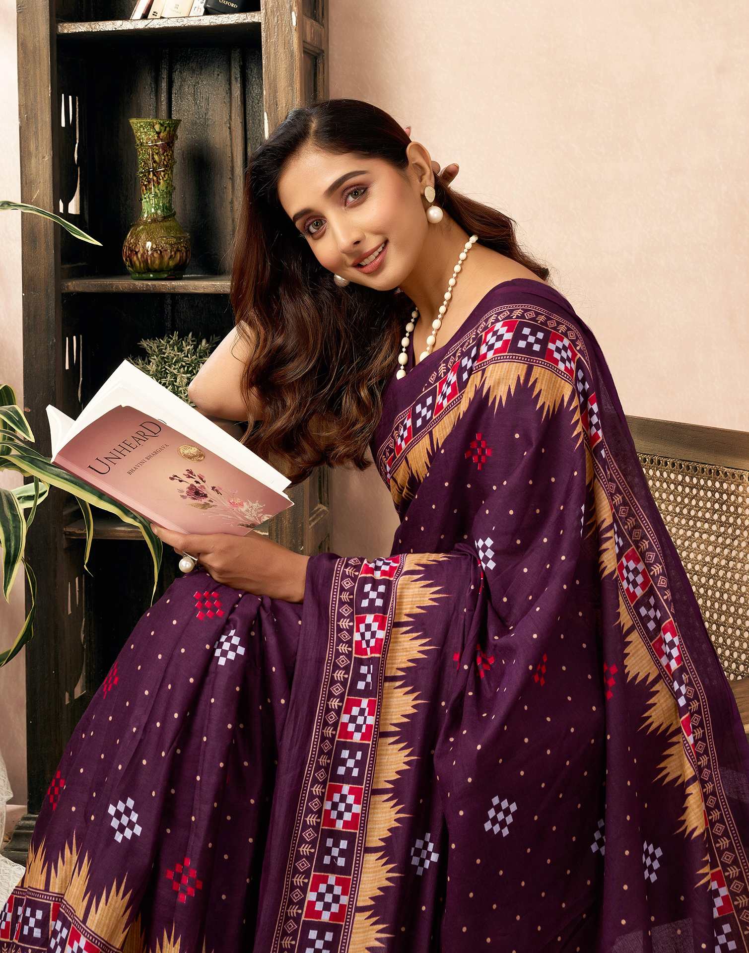 Ready To Wear Wine Cotton Printed Saree