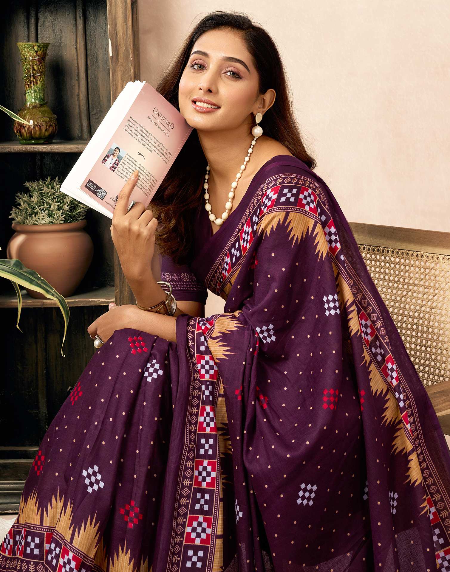Ready To Wear Wine Cotton Printed Saree