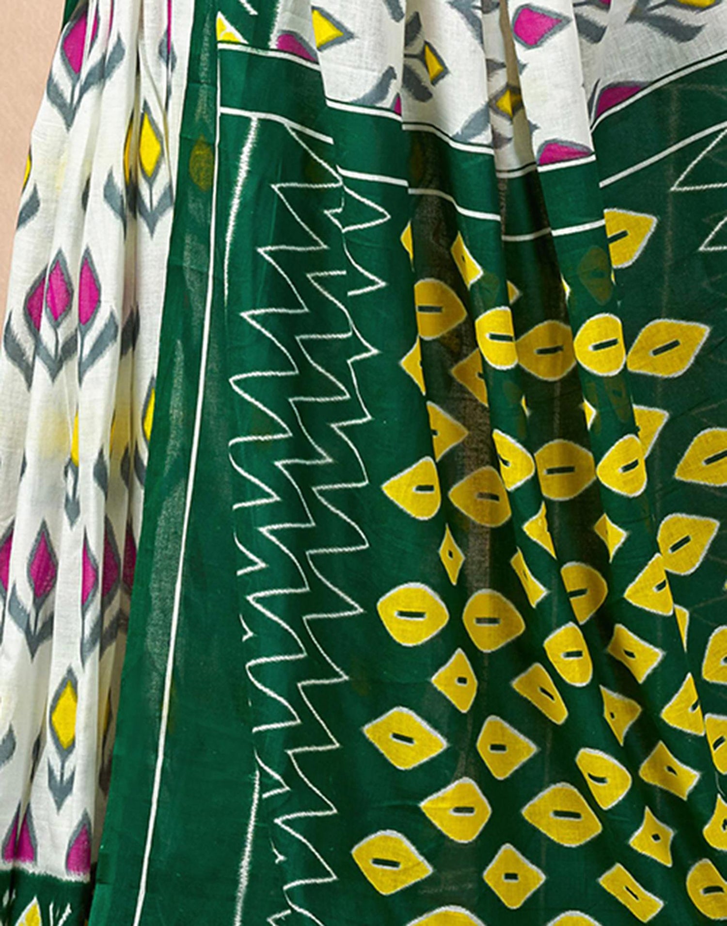 Ready To Wear Off White Cotton Ikkat Printed Saree