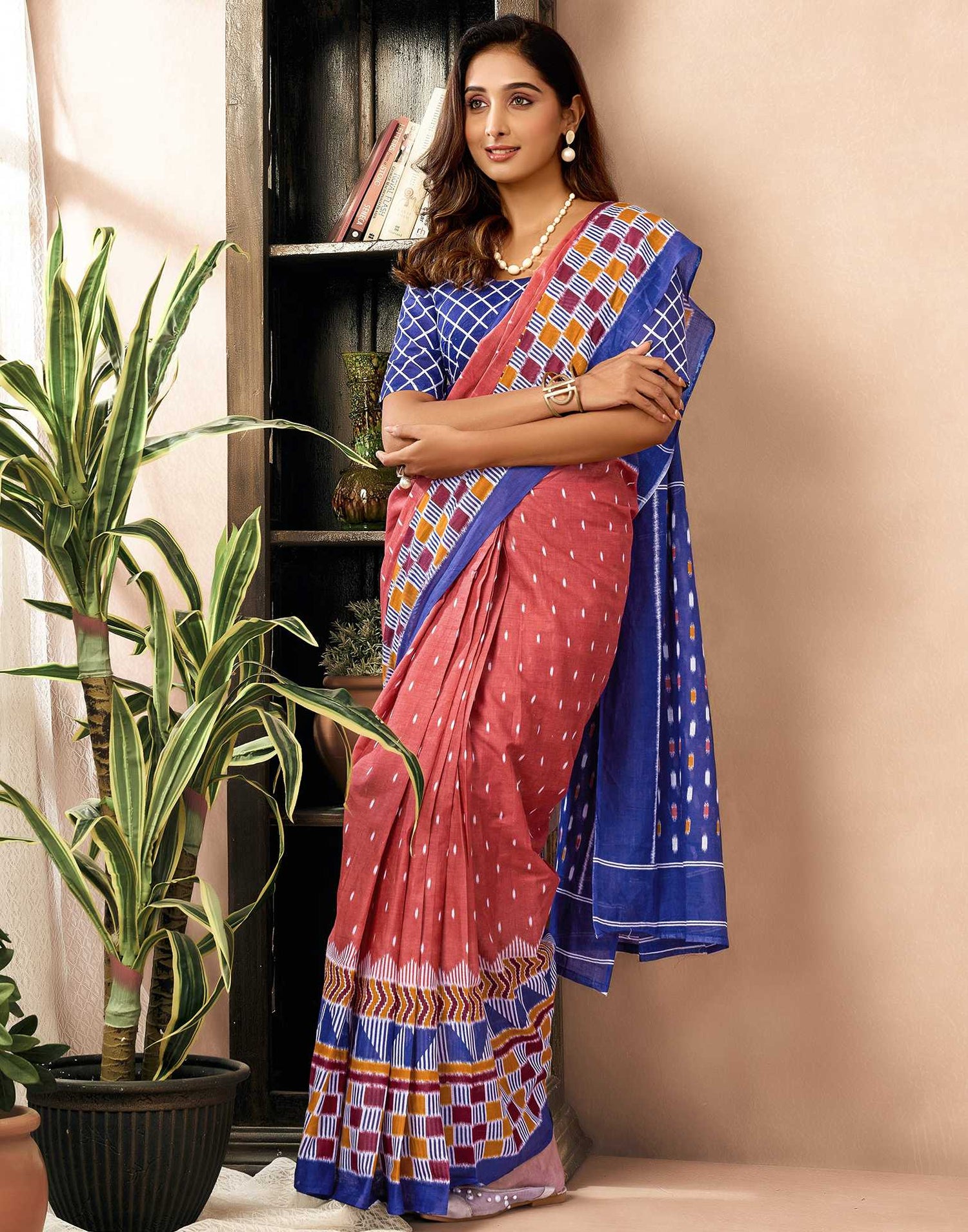 Ready To Wear Dusty Orange Cotton Printed Saree