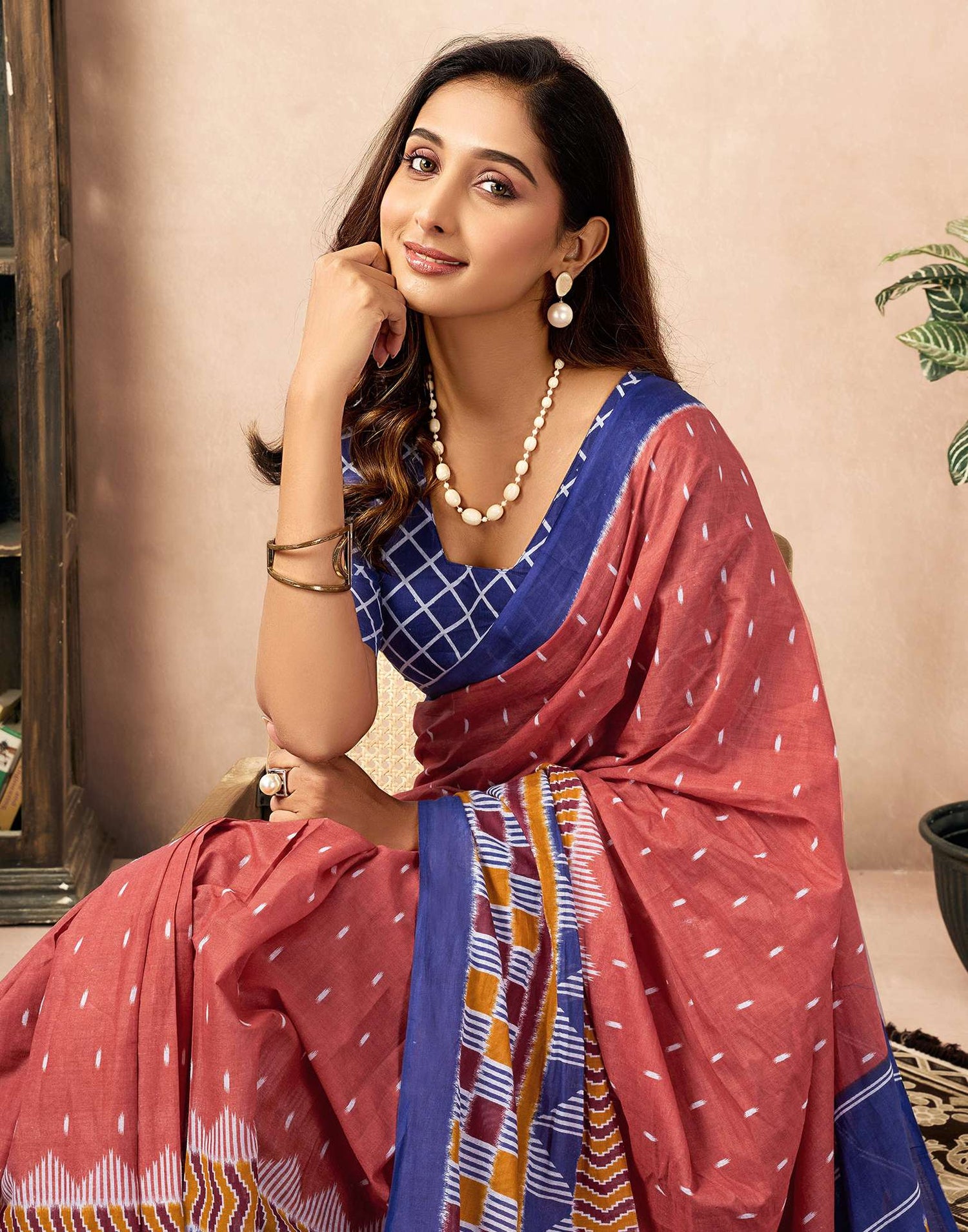 Ready To Wear Dusty Orange Cotton Printed Saree