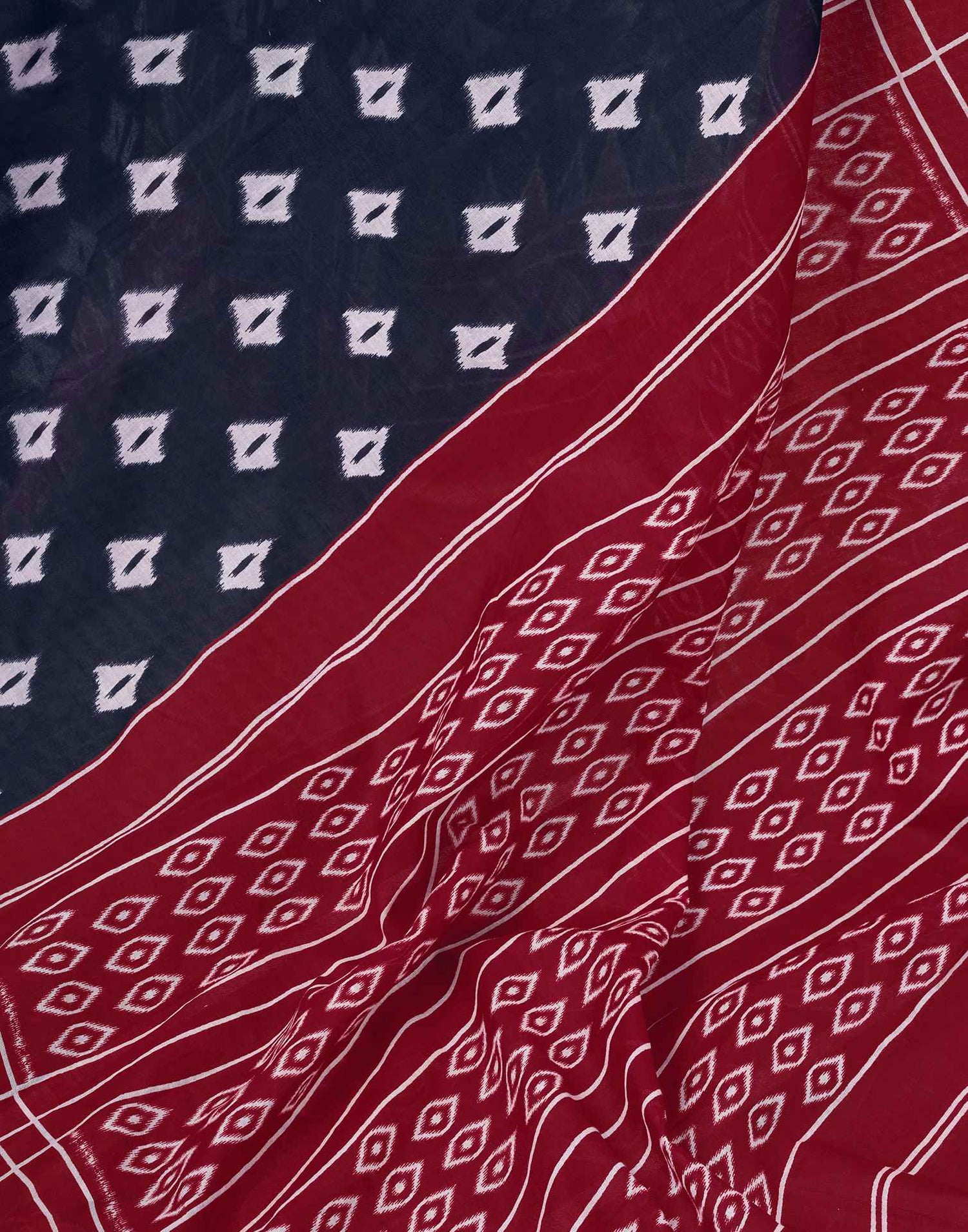 Ready To Wear Navy Blue Cotton Printed Saree