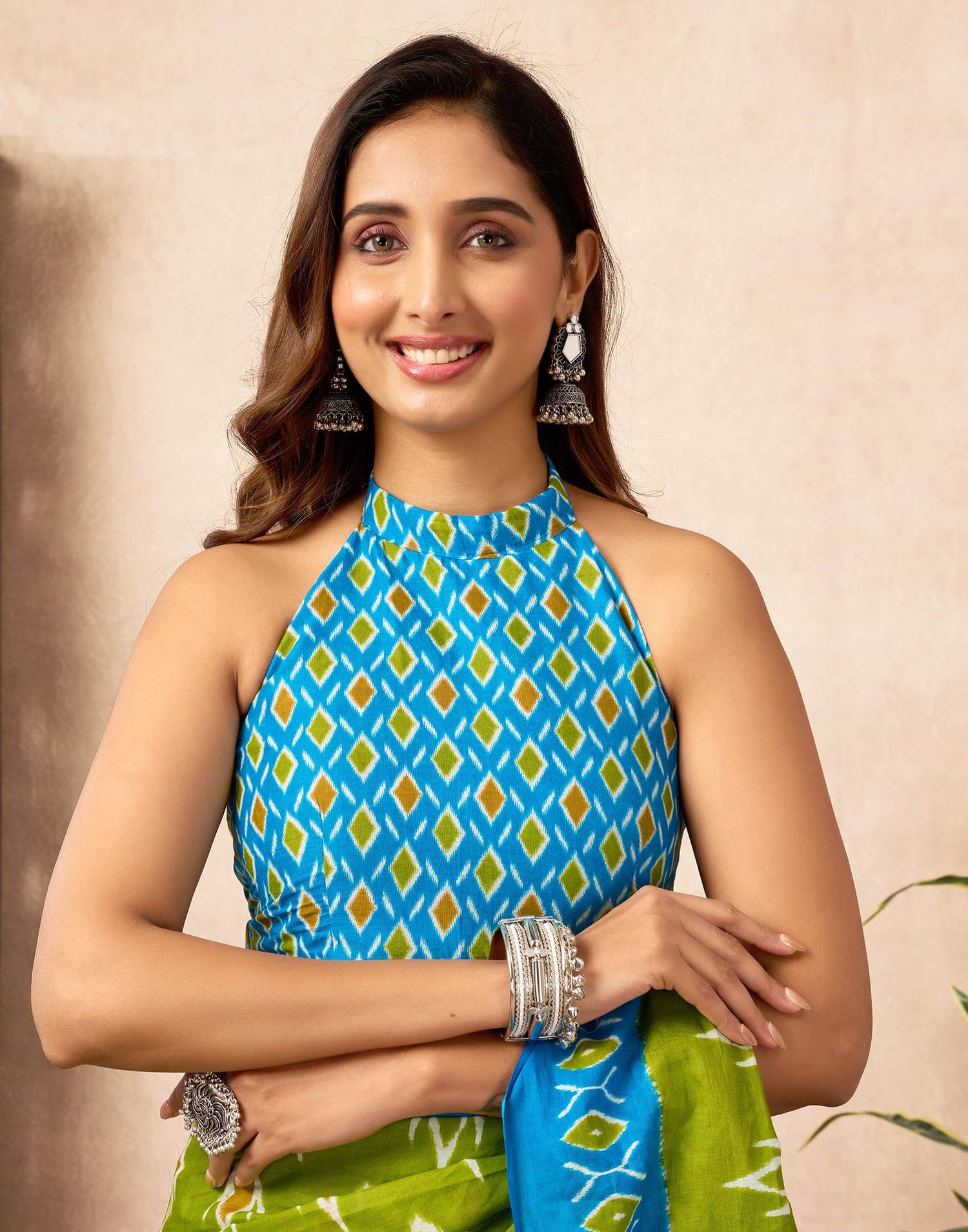 Ready To Wear Parrot Green Cotton Printed Saree