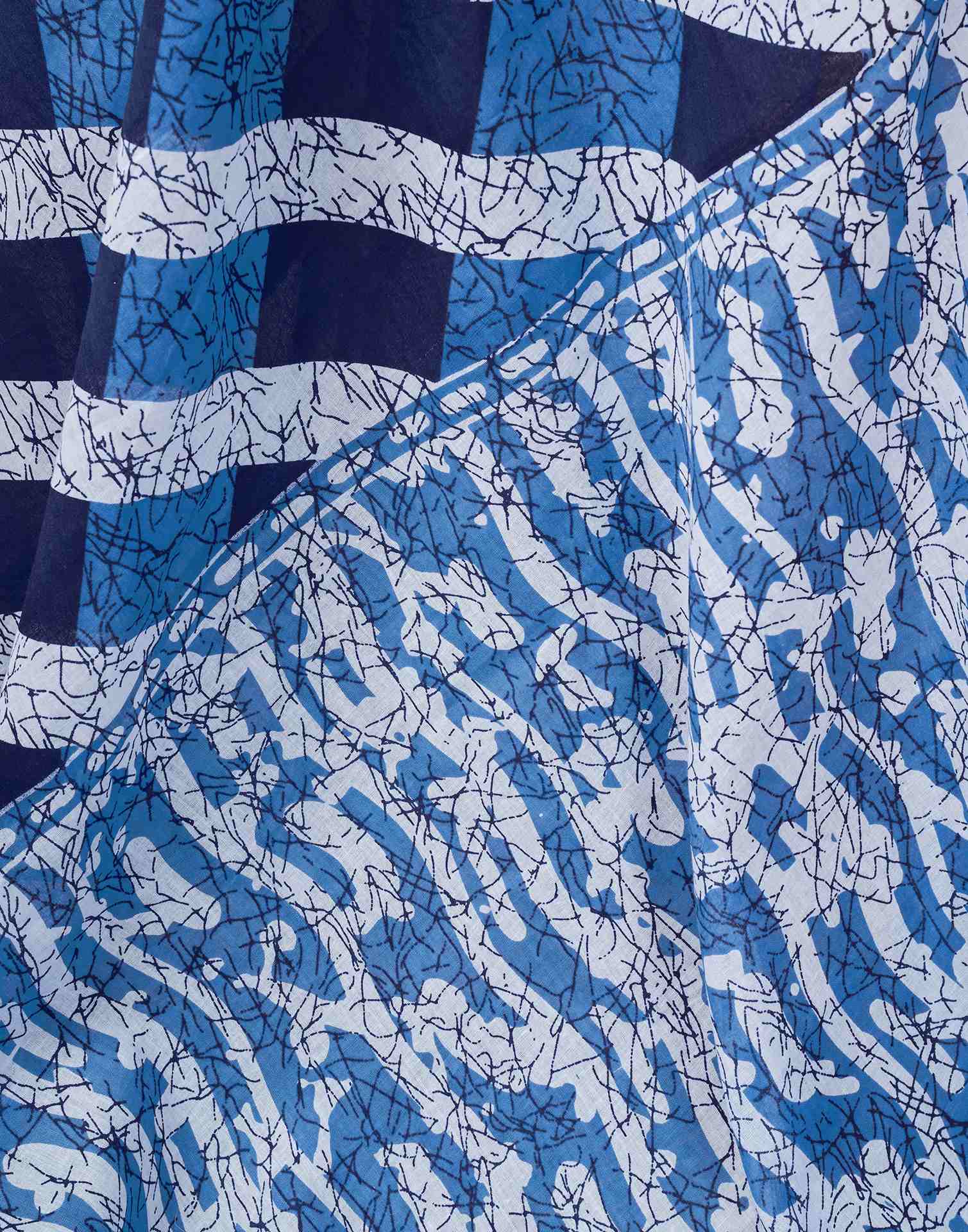 Ready To Wear Blue Cotton Printed Saree With Pocket