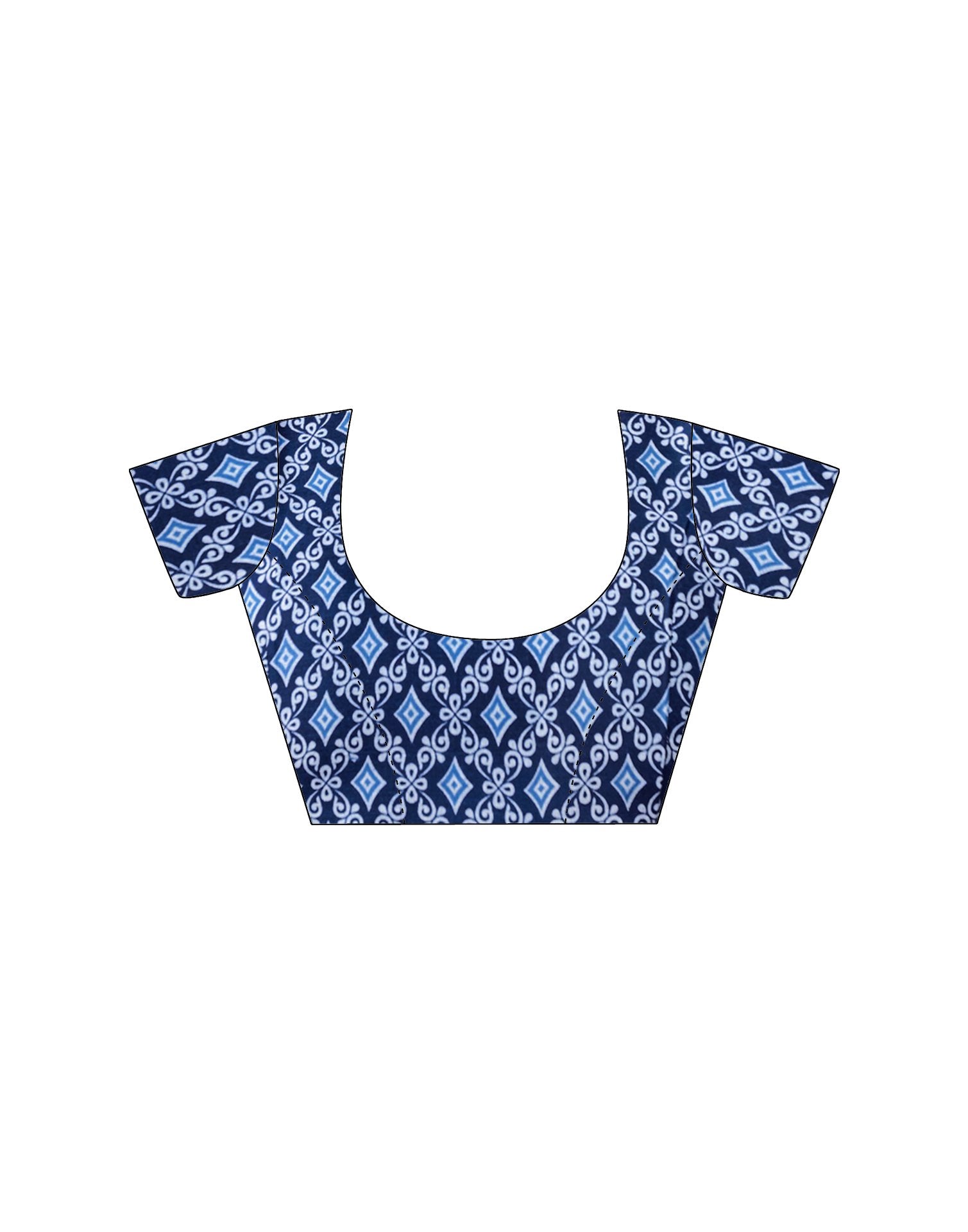 Ready To Wear Blue Cotton Printed Saree With Pocket
