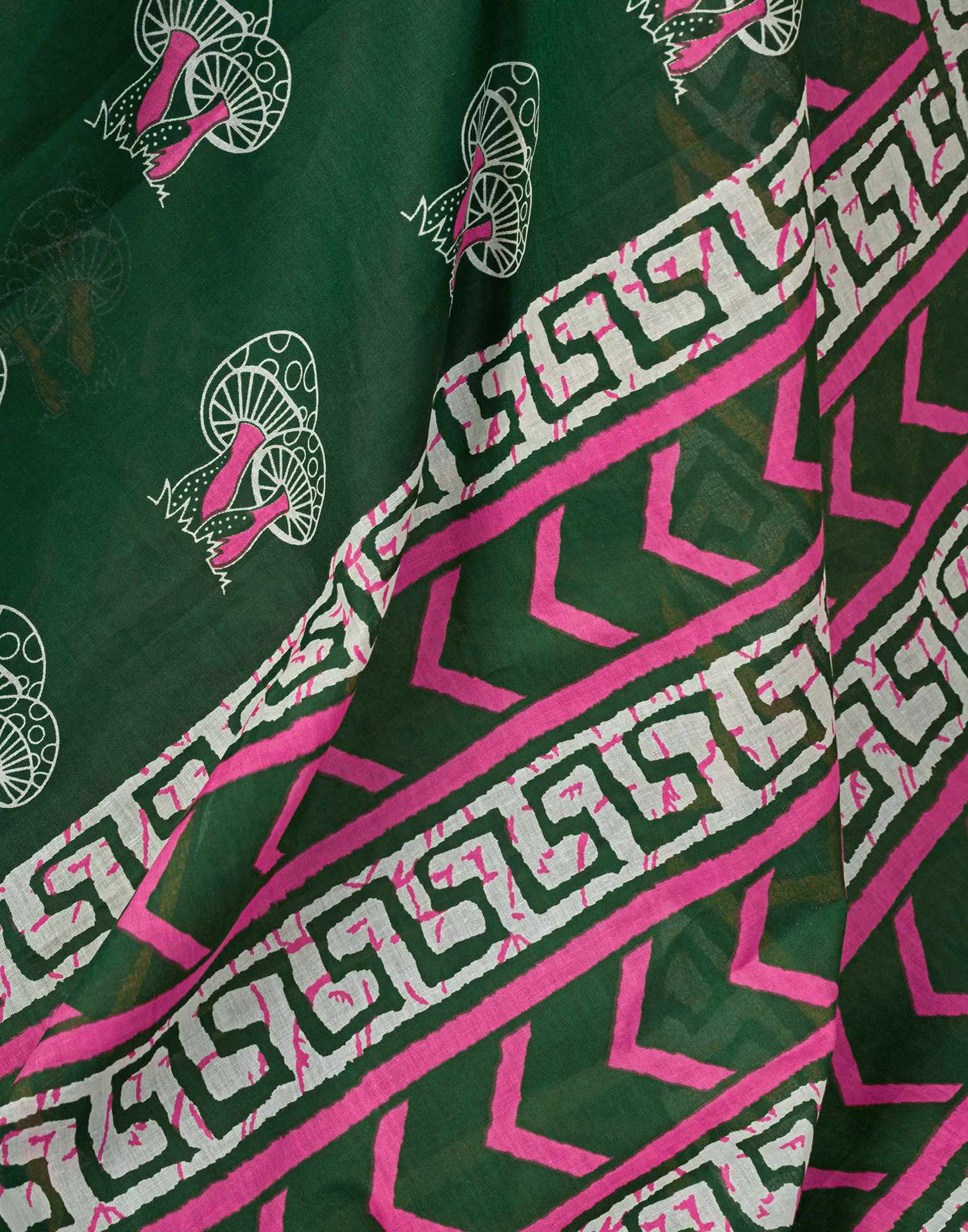 Ready To Wear Green Cotton Printed Saree With Pocket