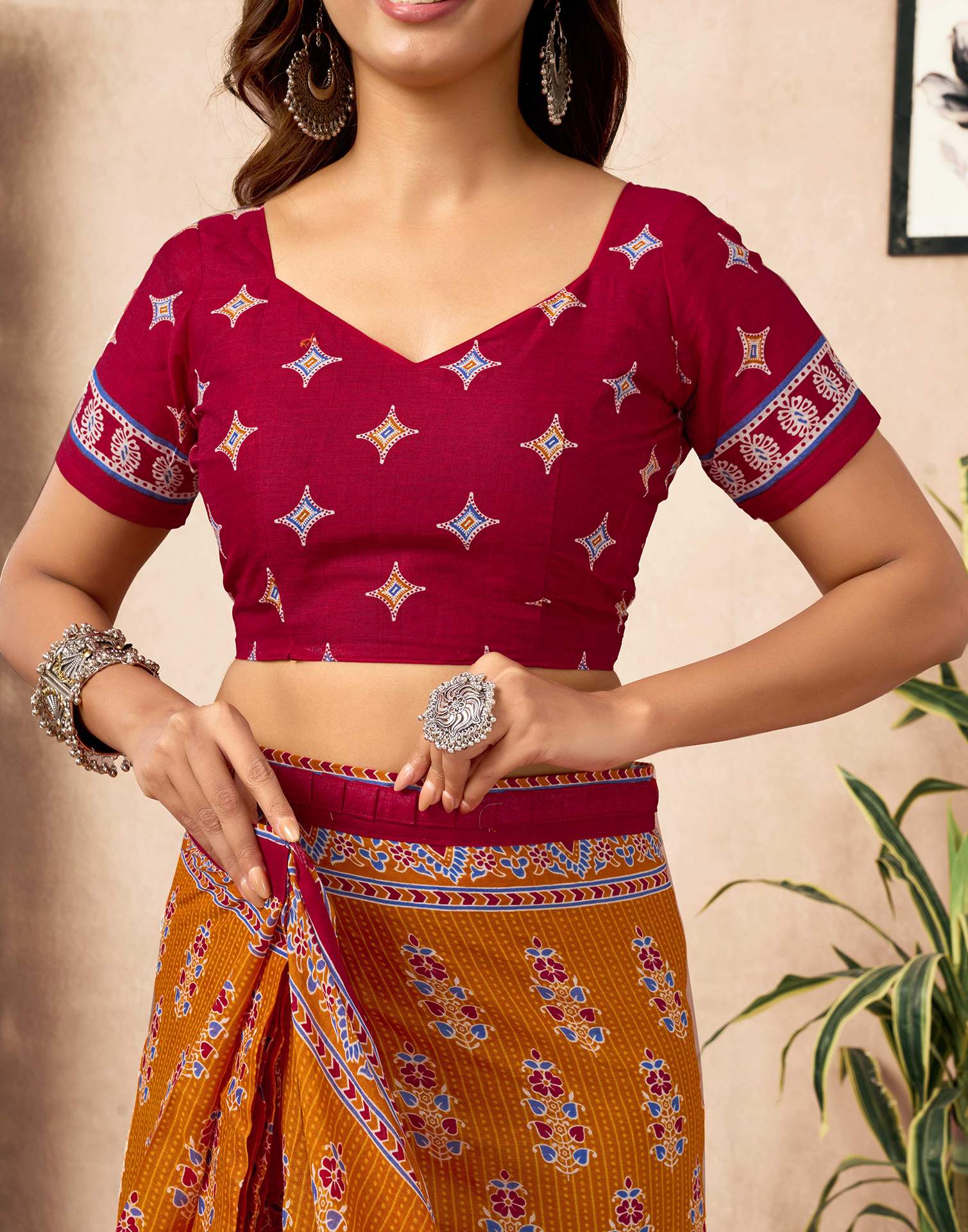 Ready To Wear Orange Cotton Printed Saree