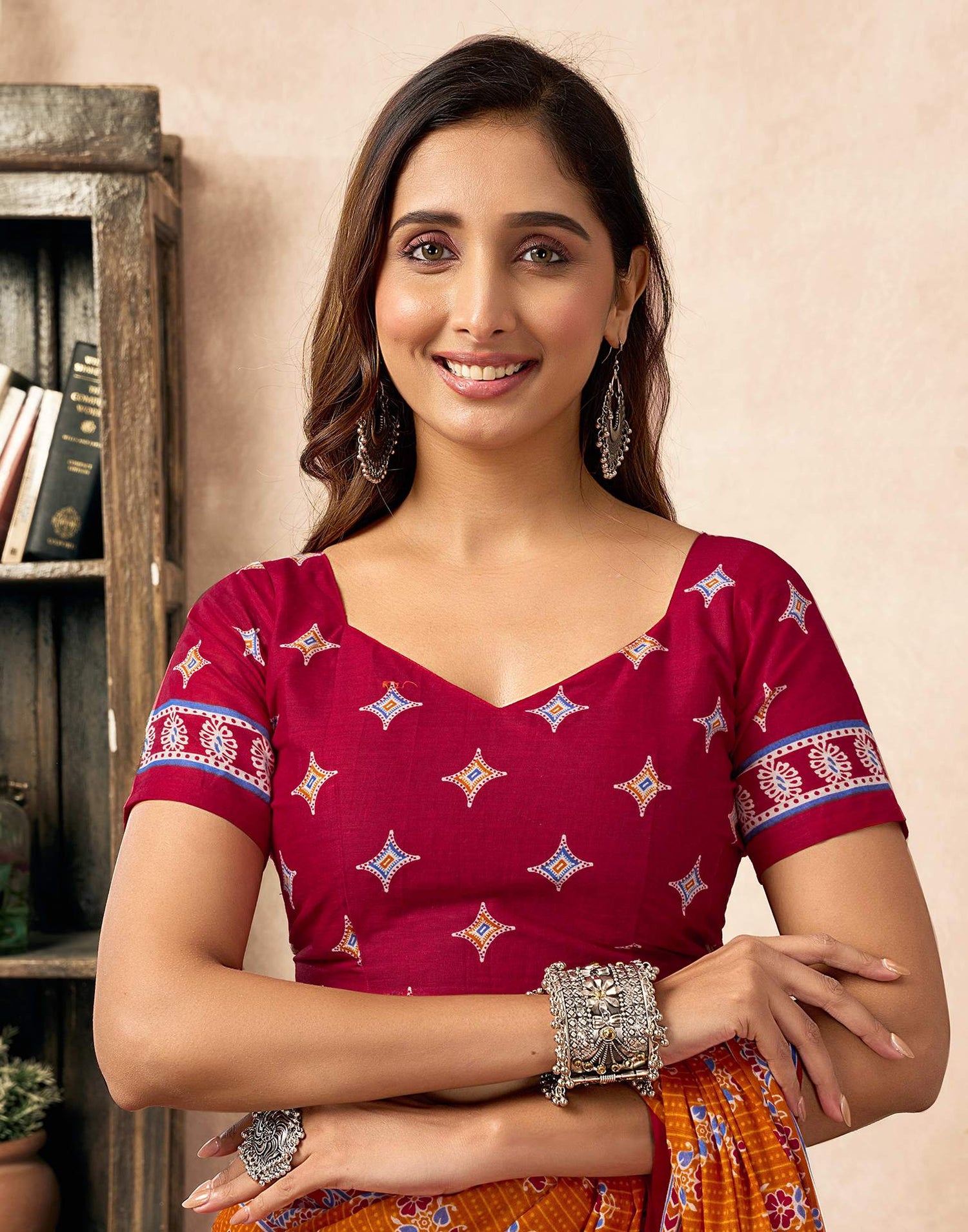 Ready To Wear Orange Cotton Printed Saree