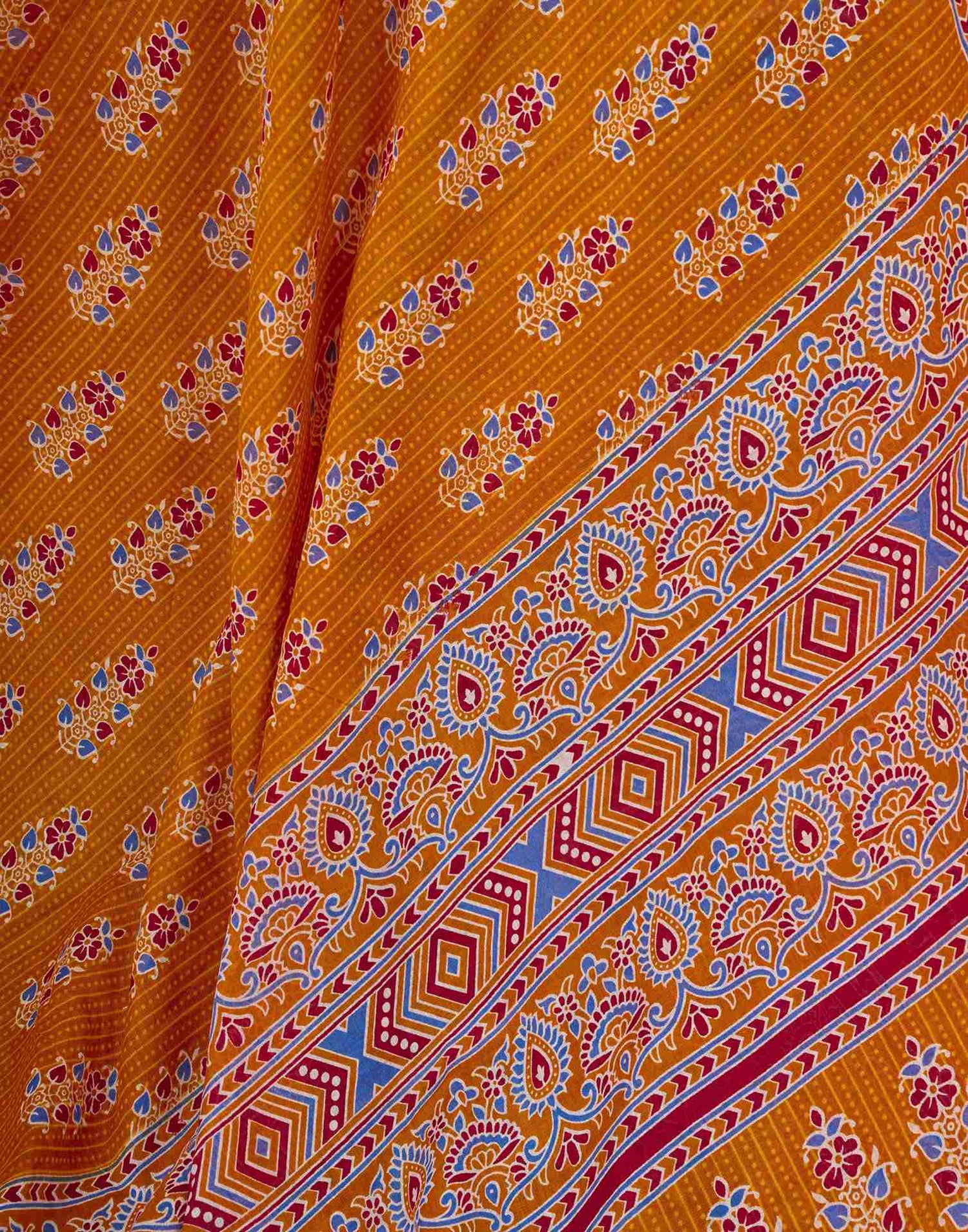 Ready To Wear Orange Cotton Printed Saree