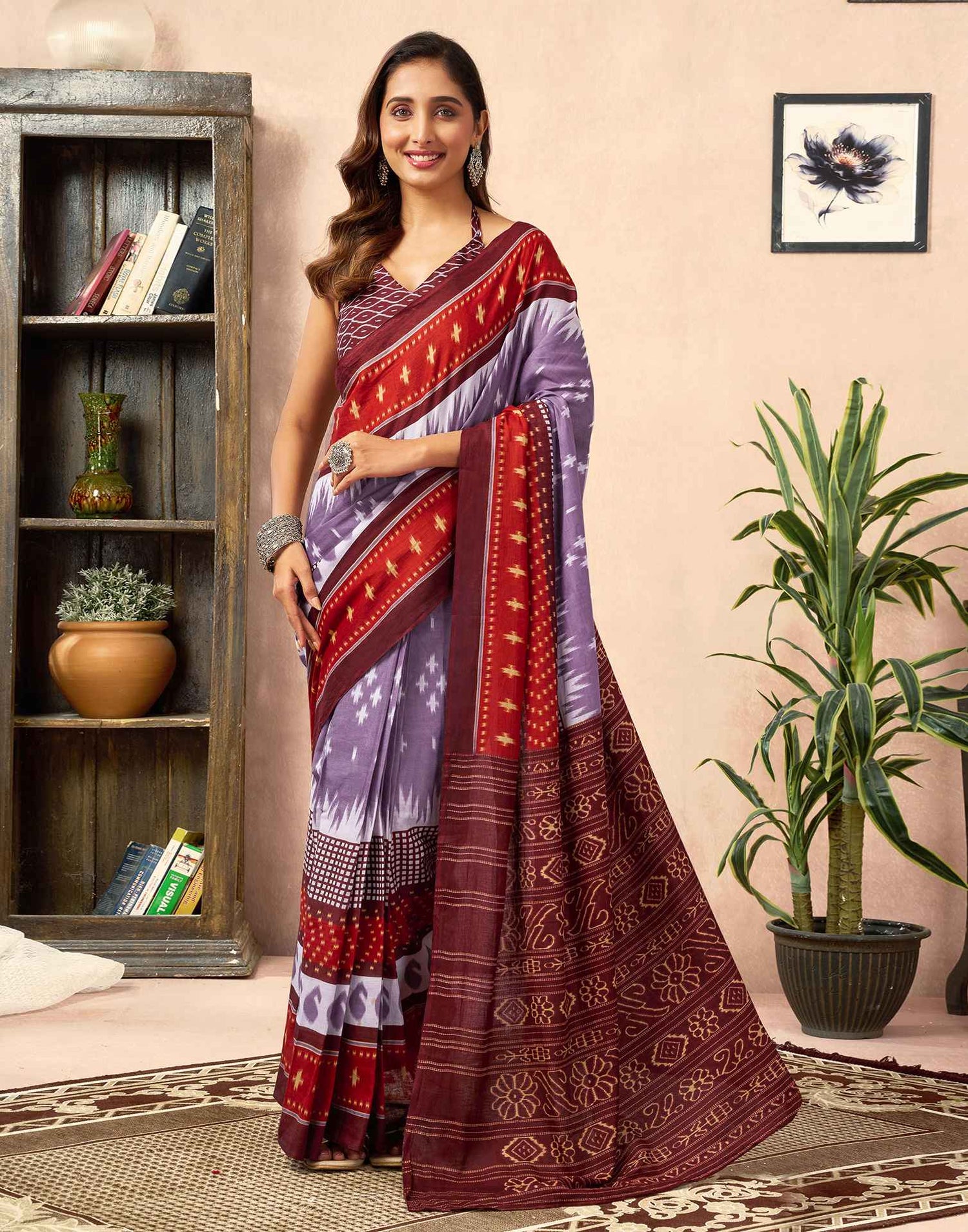 Ready To Wear Dusty Lavender Cotton Printed Saree