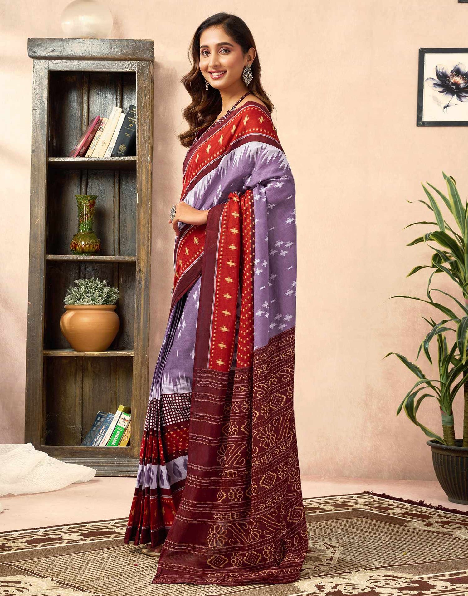 Ready To Wear Dusty Lavender Cotton Printed Saree