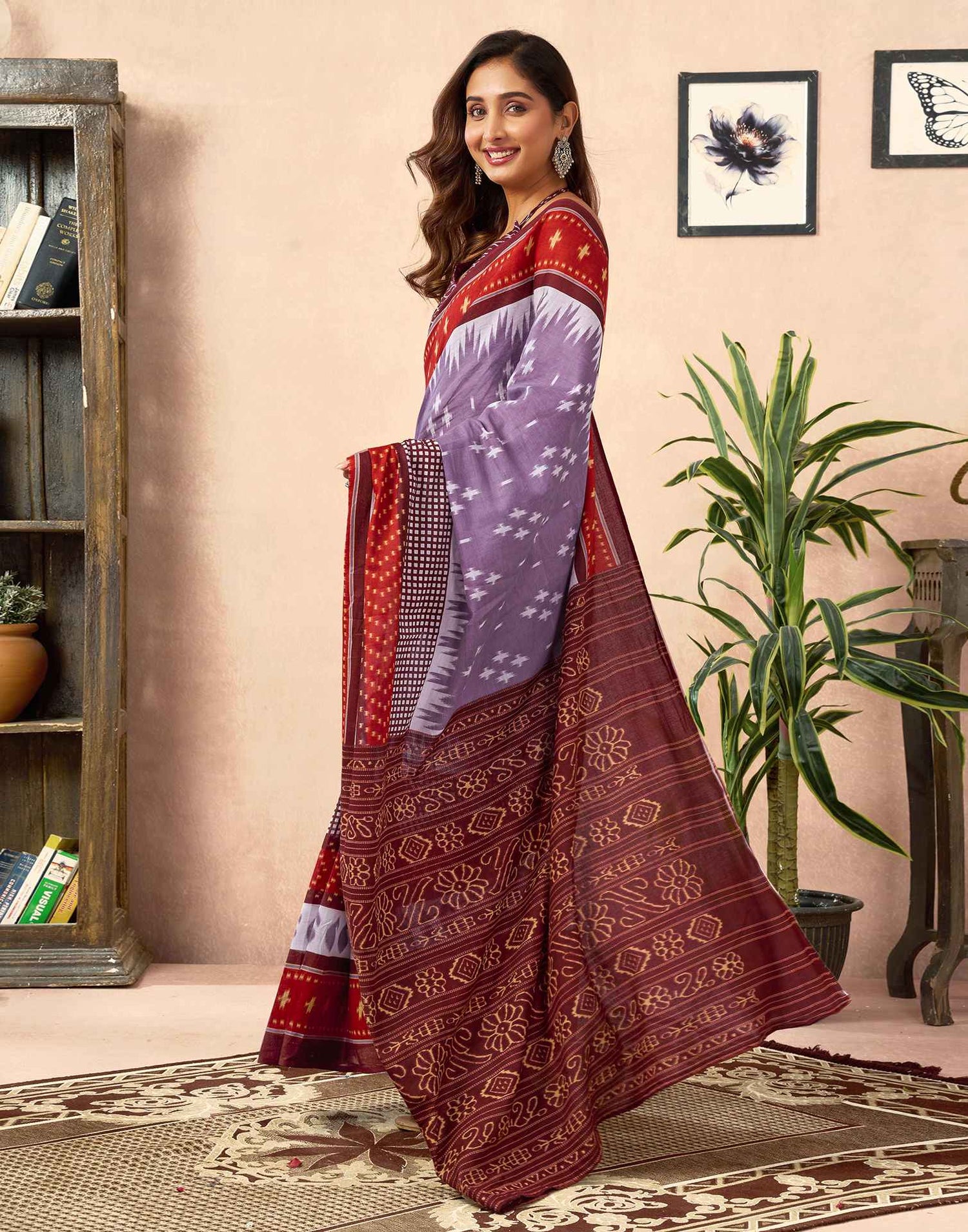 Ready To Wear Dusty Lavender Cotton Printed Saree