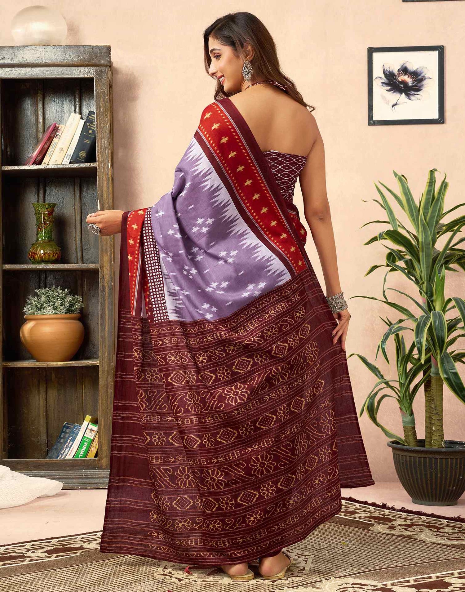 Ready To Wear Dusty Lavender Cotton Printed Saree