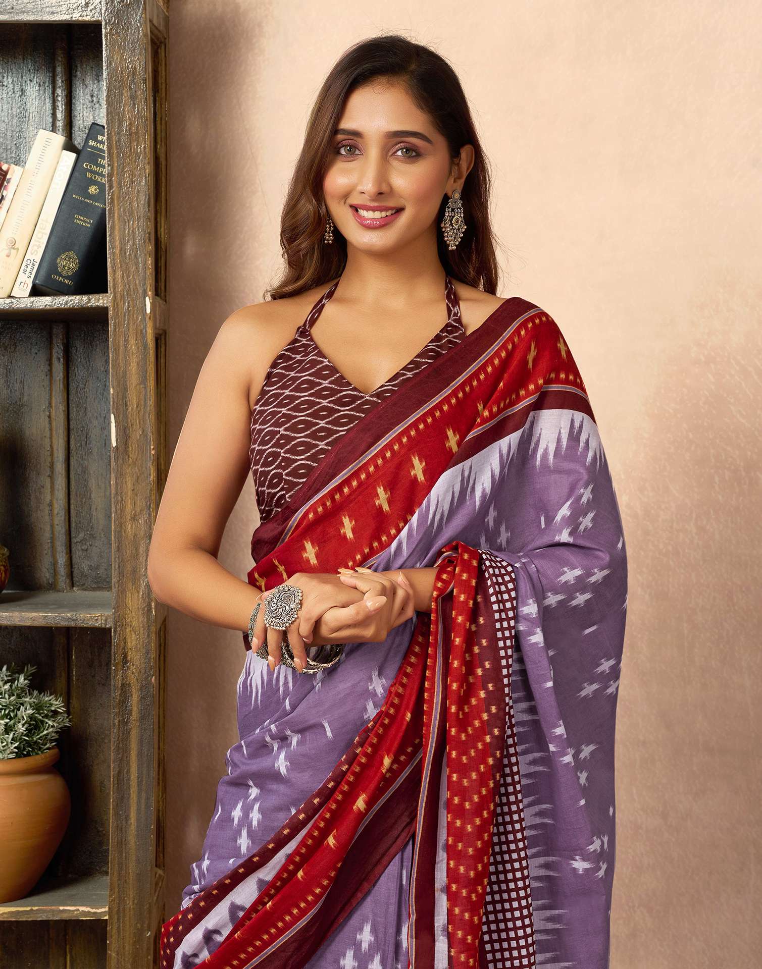 Ready To Wear Dusty Lavender Cotton Printed Saree
