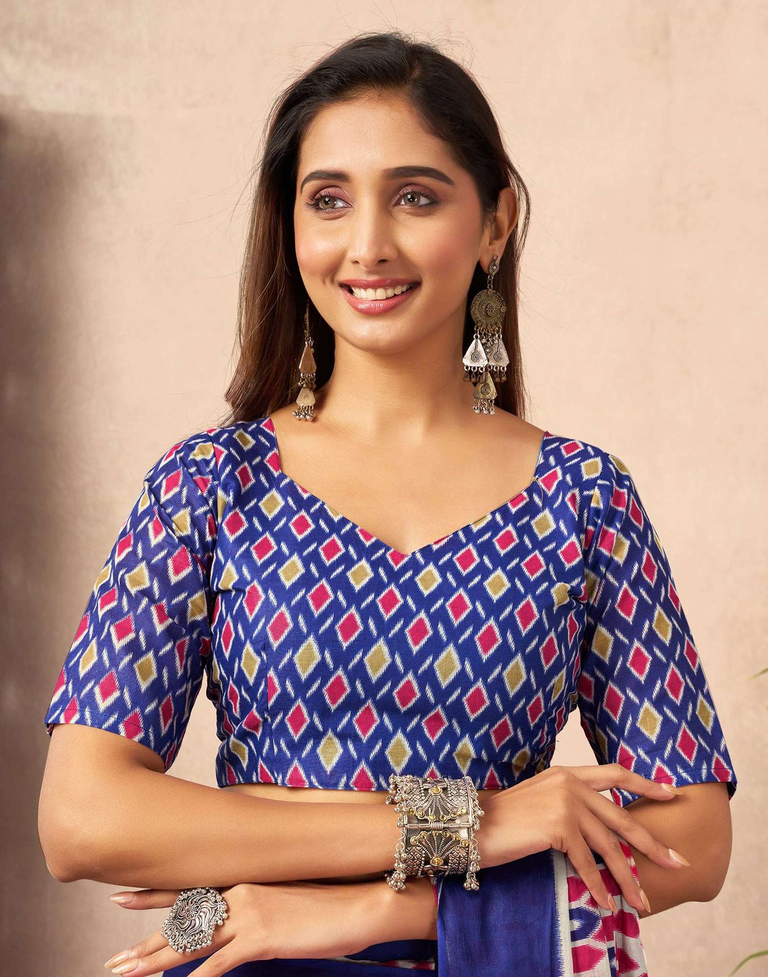 Ready To Wear Beige Cotton Printed Saree With Pocket