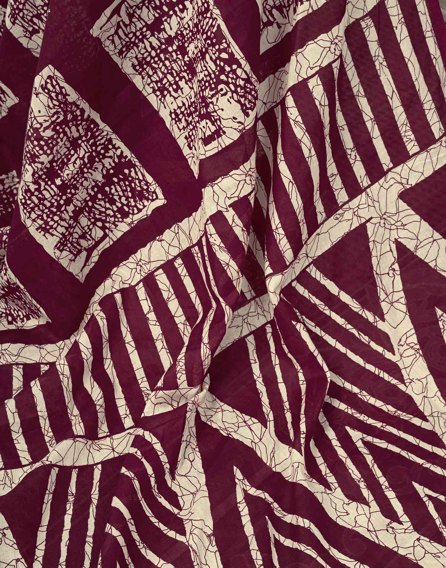 Ready To Wear Wine Cotton Printed Saree With Pocket