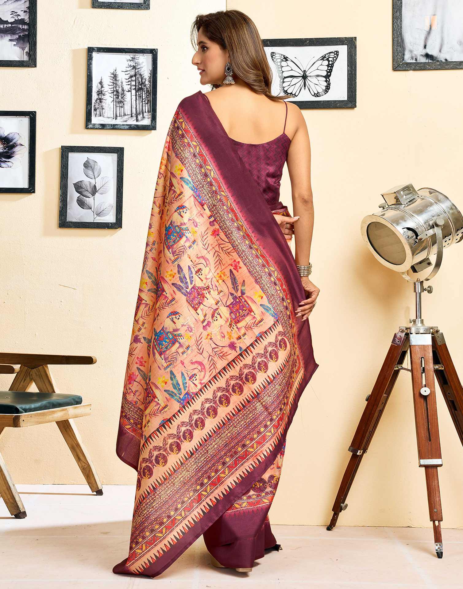 Ready To Wear Peach Silk Printed Saree