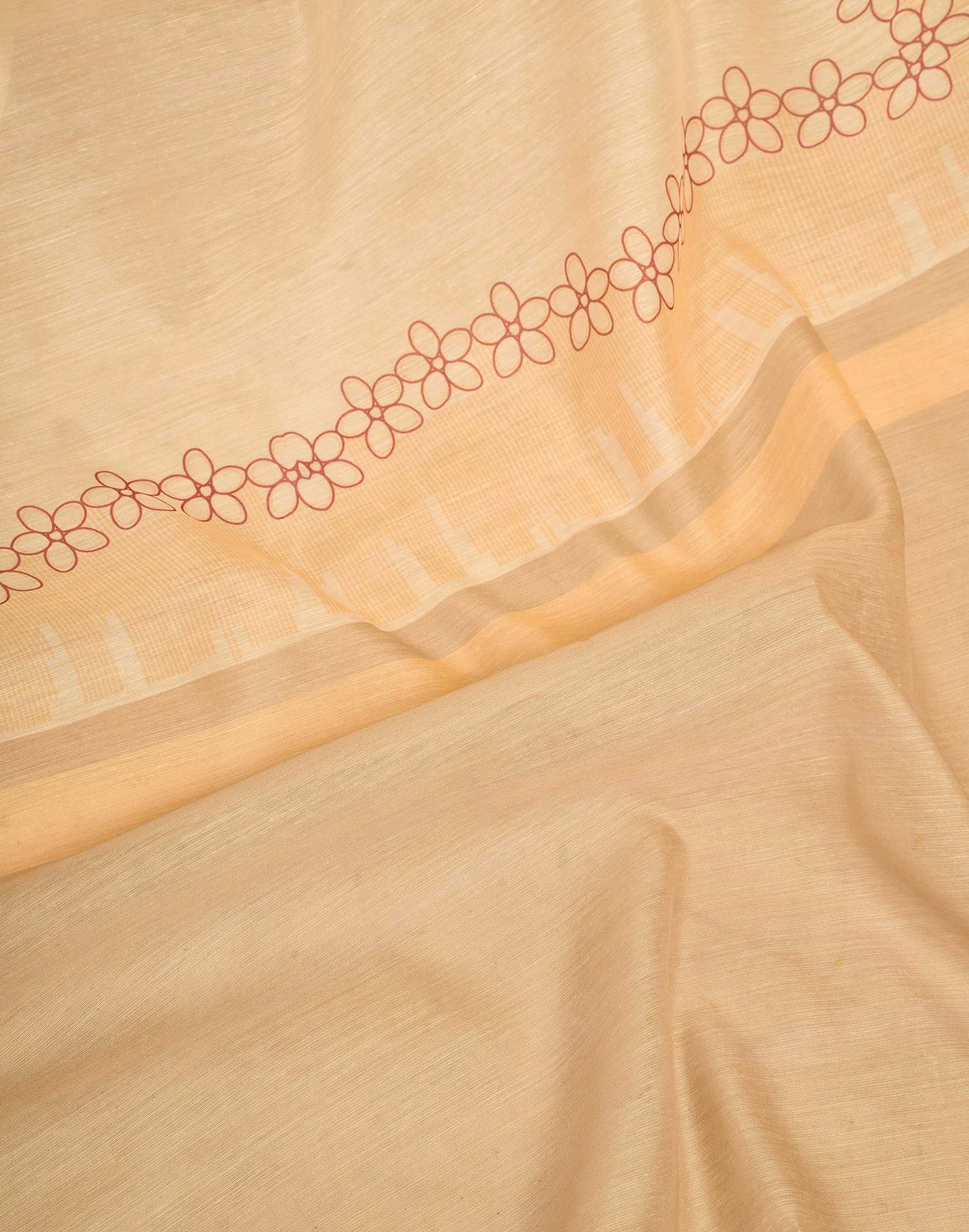 Ready To Wear Beige Linen Printed Saree