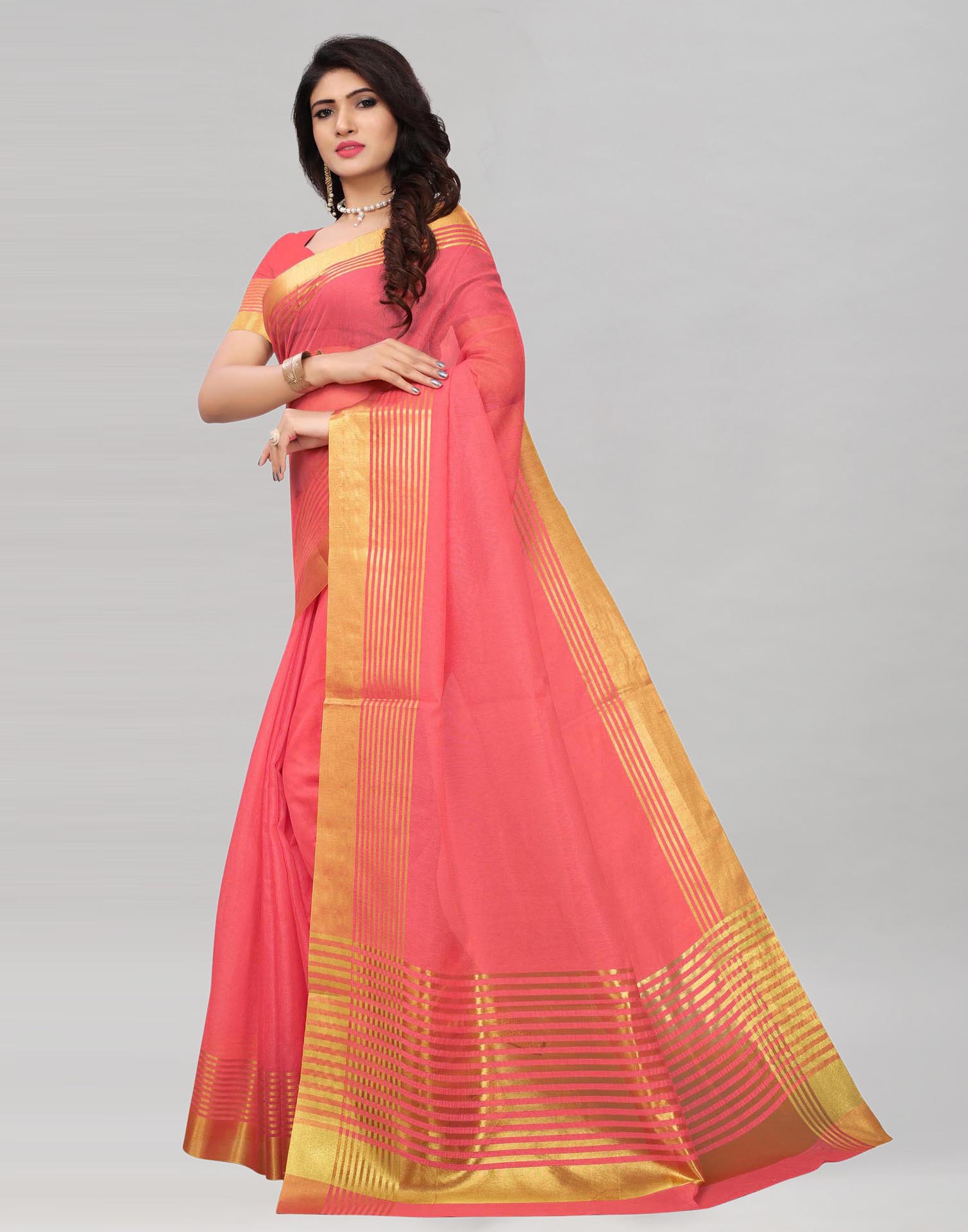 Peach Cotton Silk Saree | Sudathi