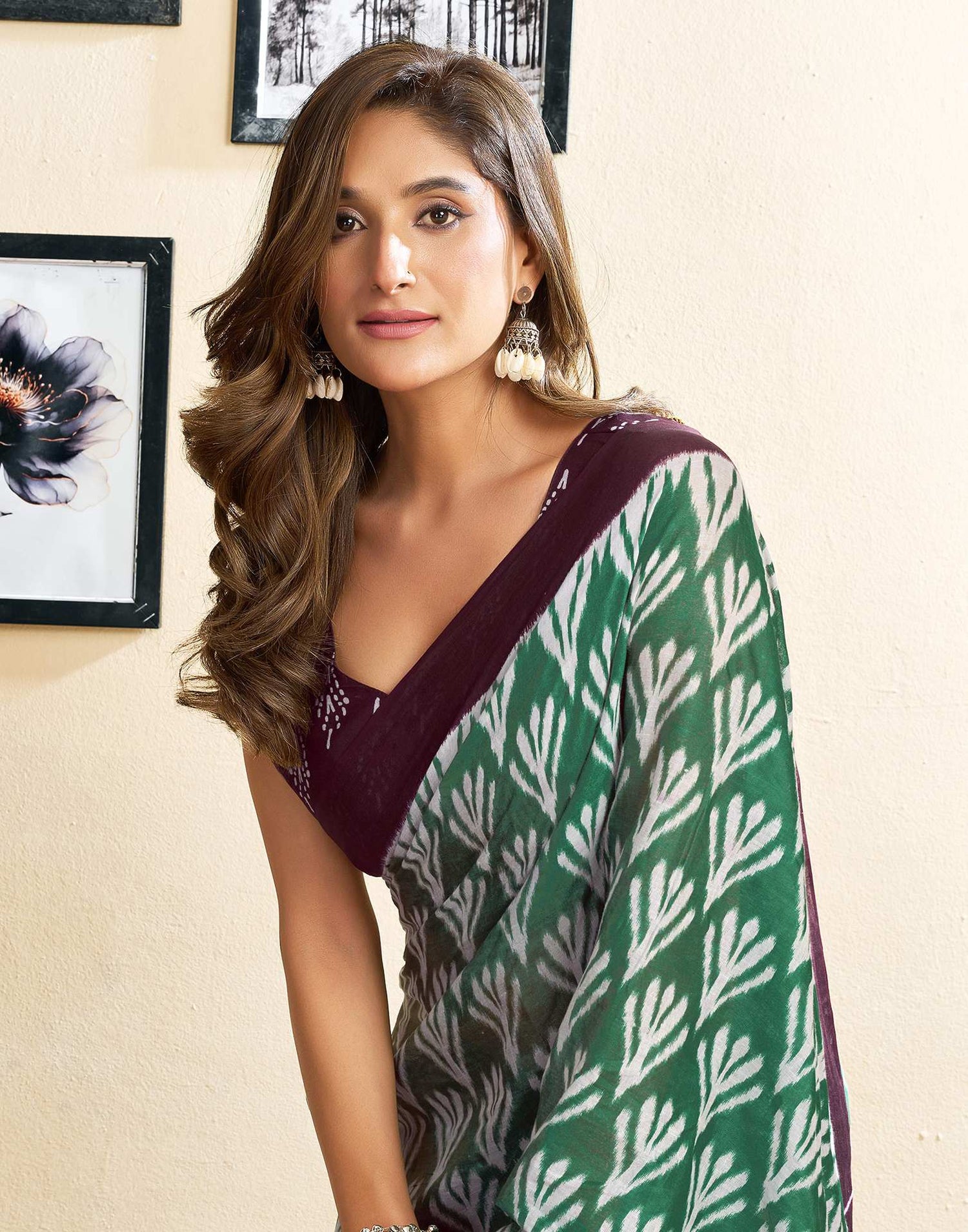 Ready To Wear Green Cotton Printed Saree