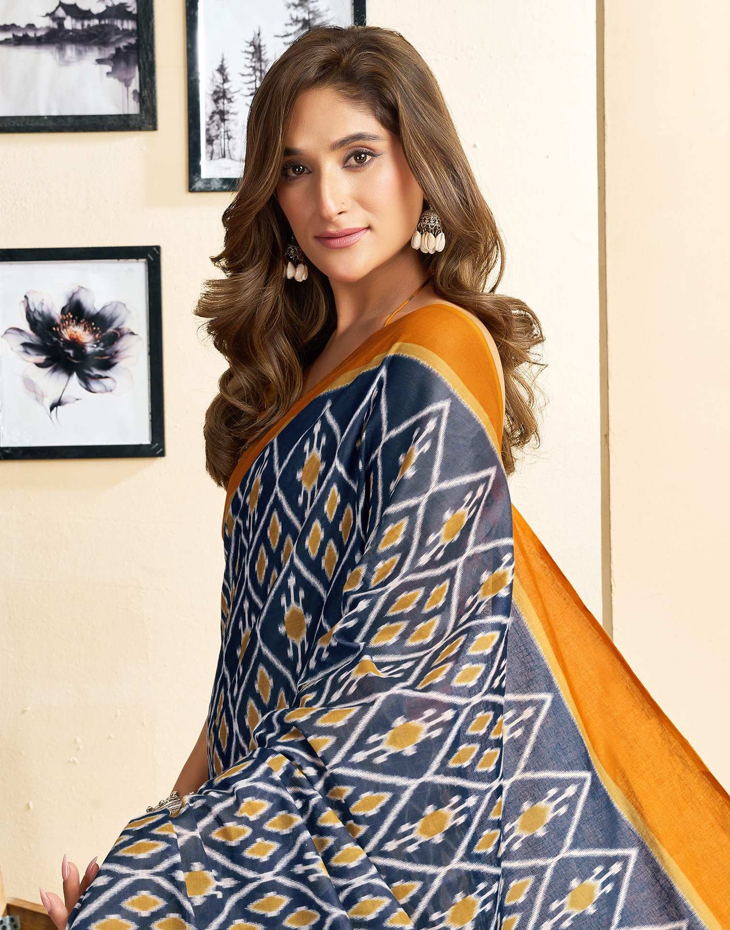 Ready To Wear Blue Cotton Printed Saree