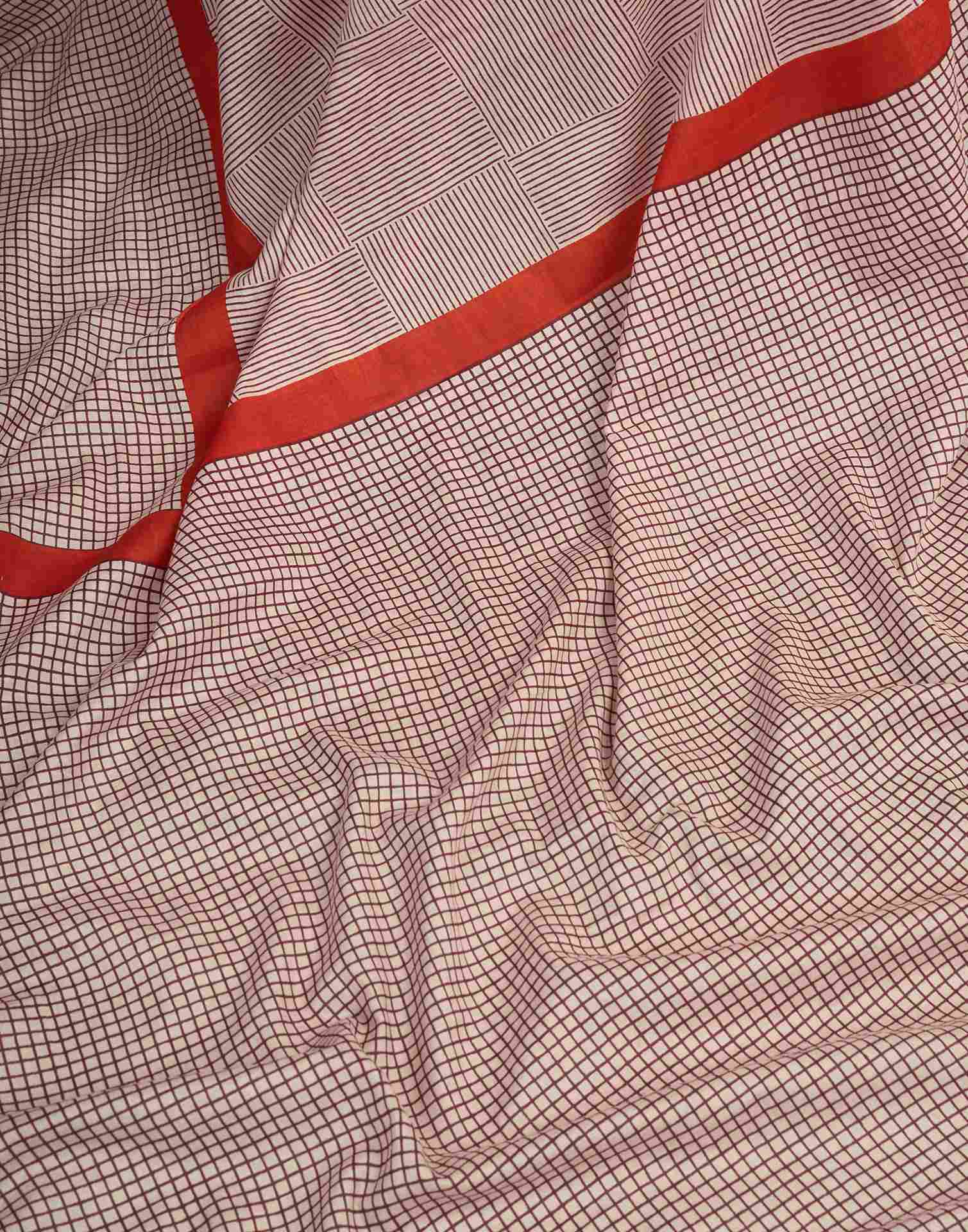 Ready To Wear Beige Cotton Printed Saree With Pocket