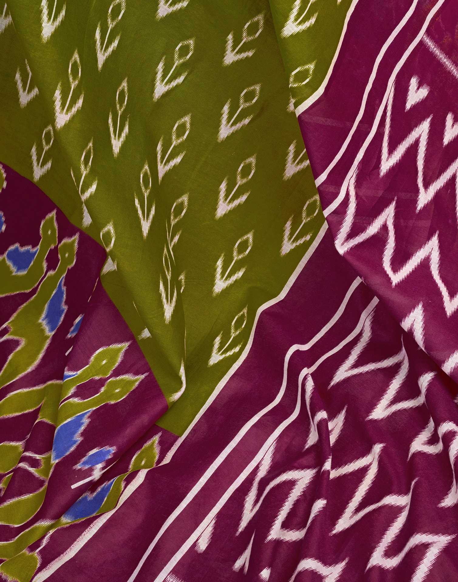 Ready To Wear Green Cotton Ikkat Printed Saree