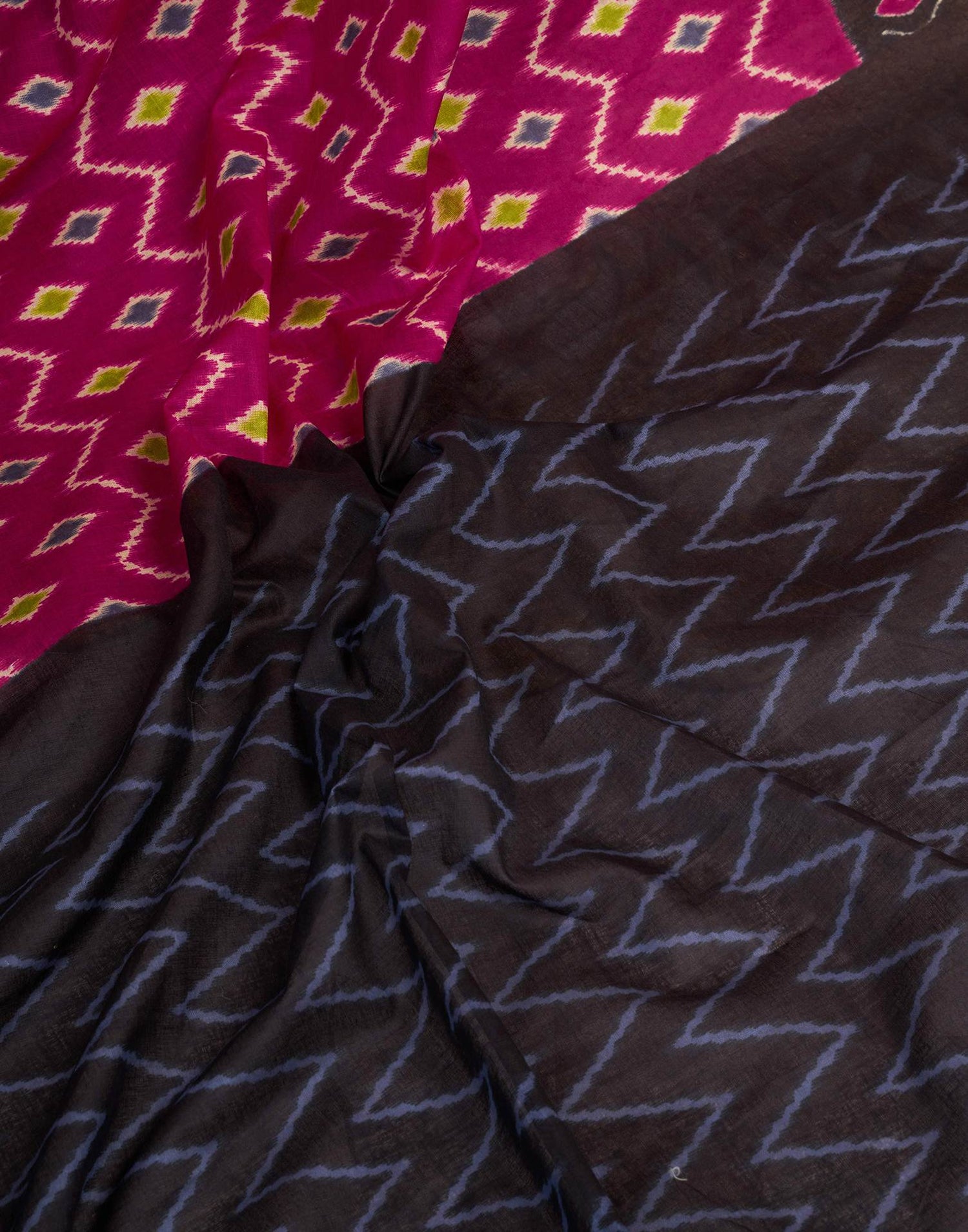 Ready To Wear Magenta Cotton Ikkat Printed Saree