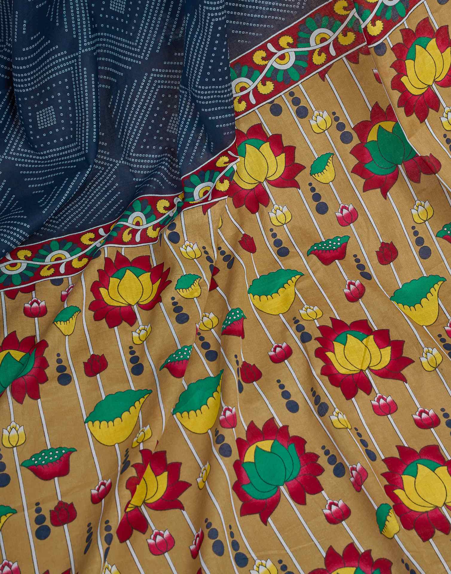 Ready To Wear Blue Cotton Printed Saree With Pocket