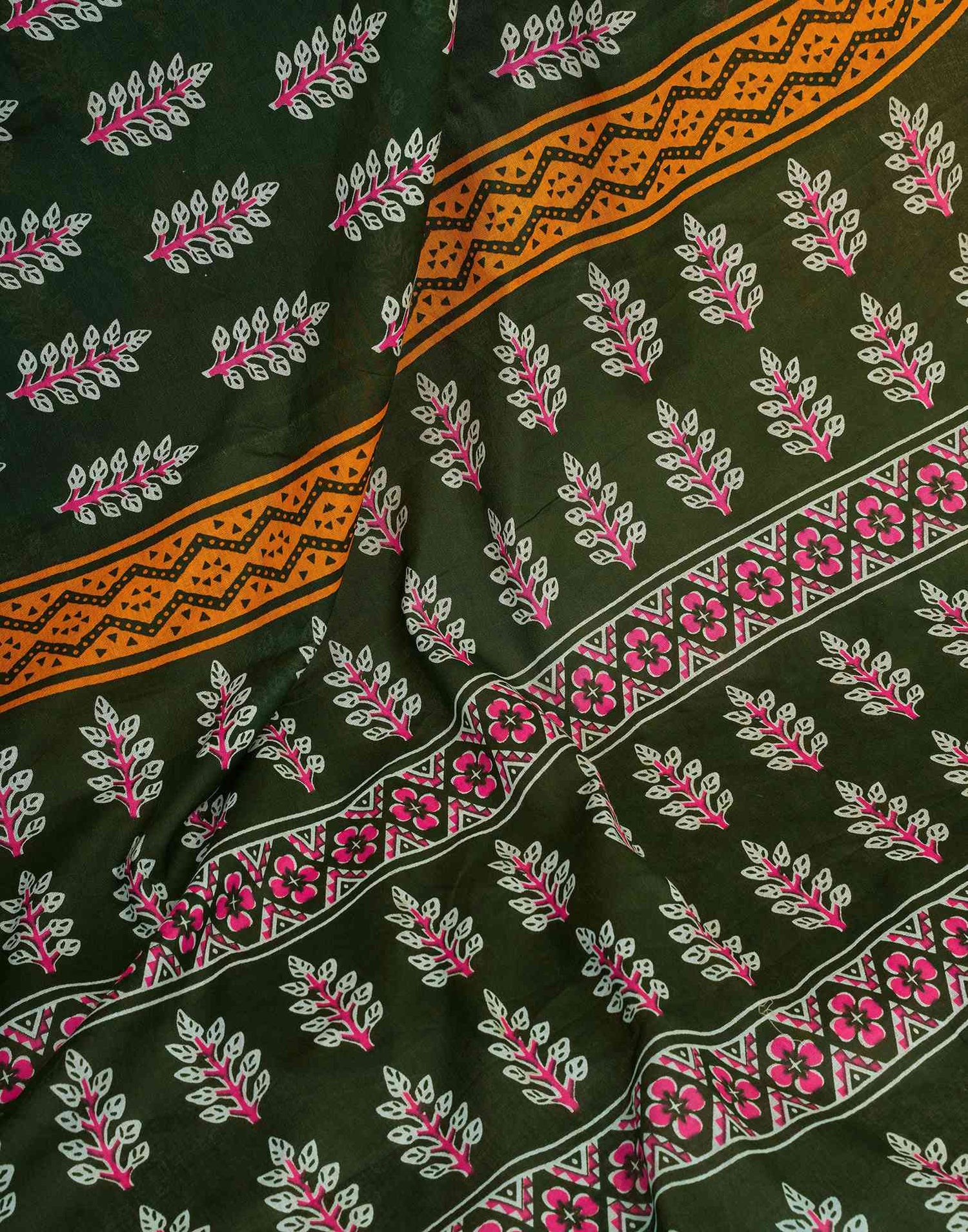 Ready To Wear Green Cotton Printed Saree