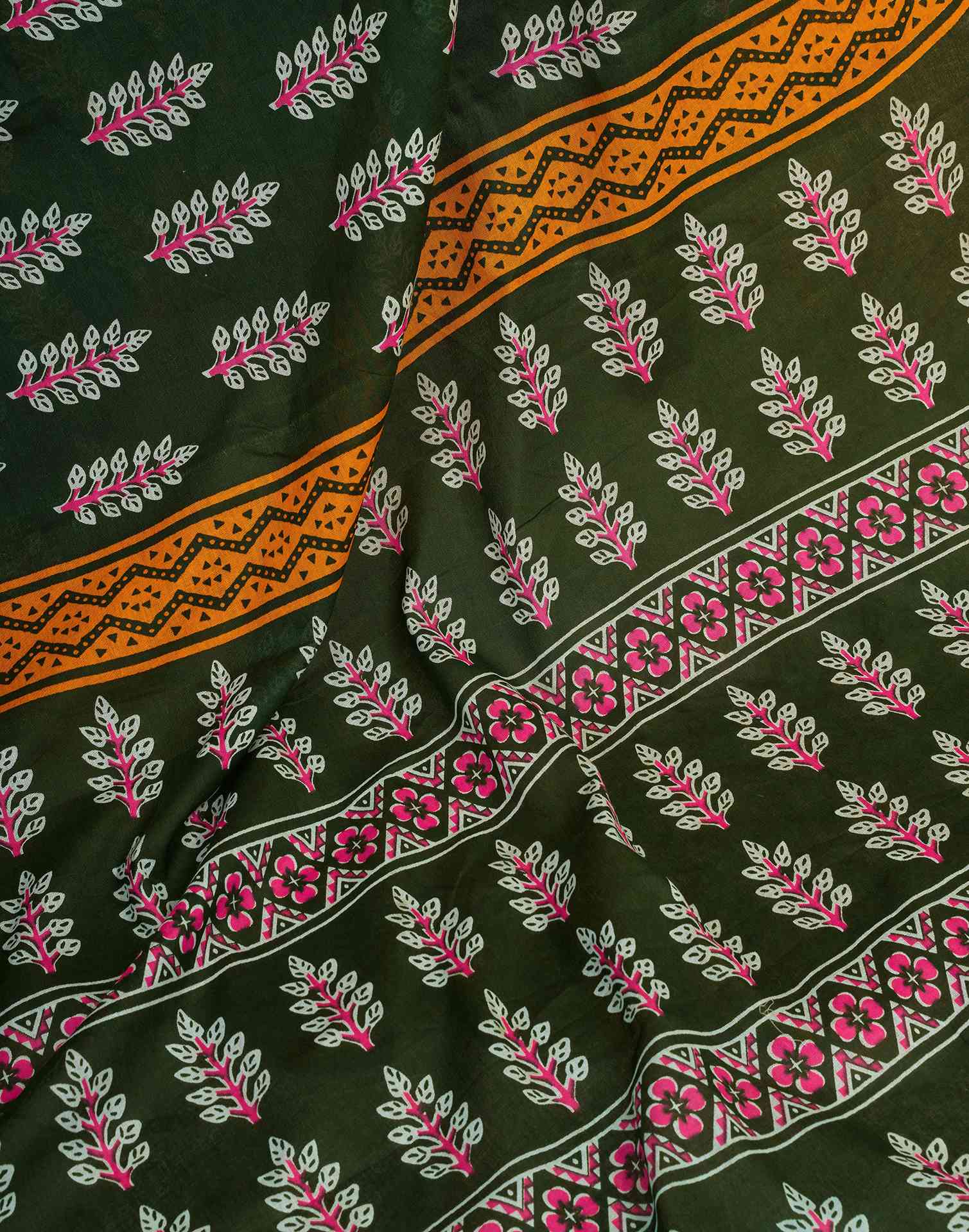 Ready To Wear Green Cotton Printed Saree